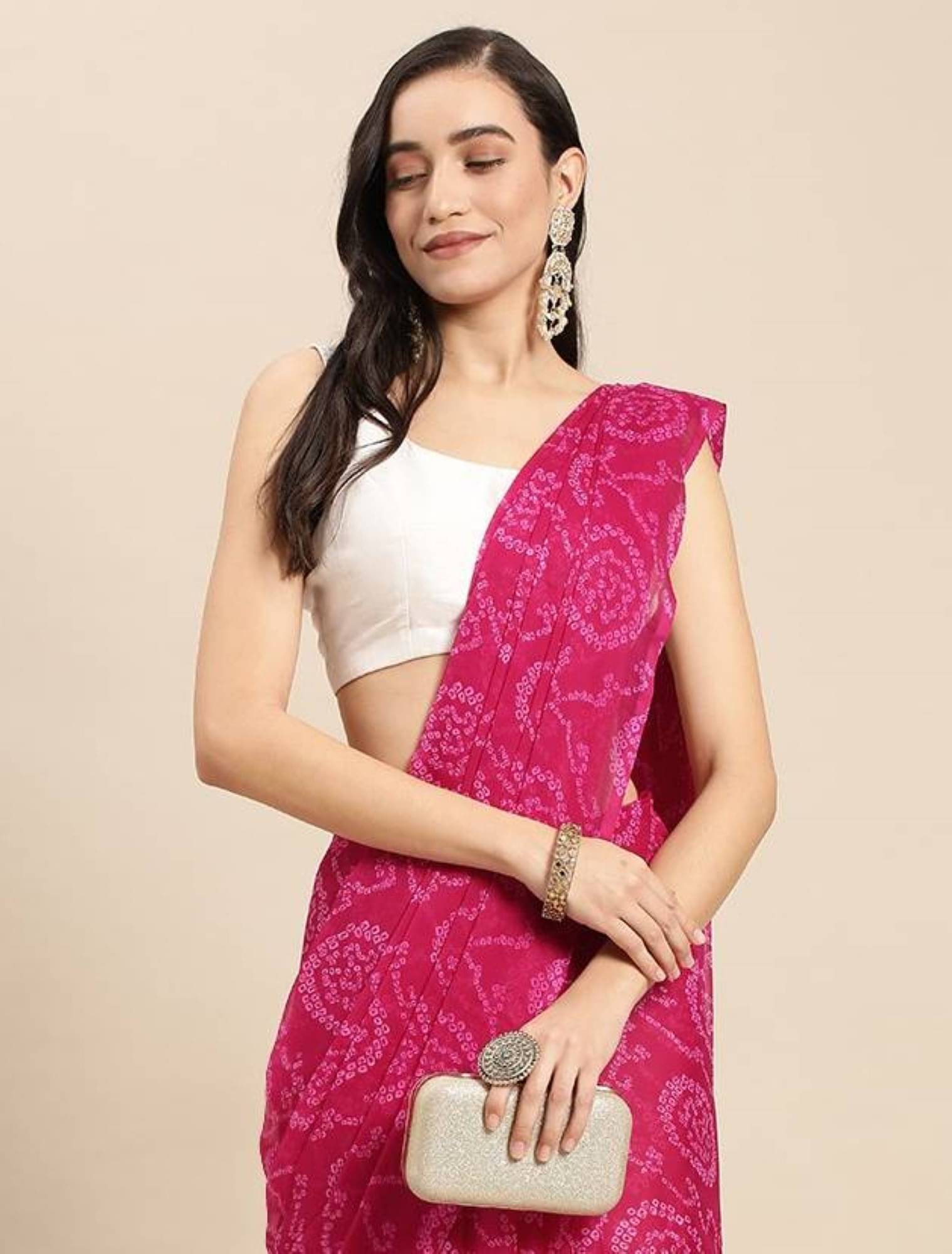     			Parmila Fashion Georgette Printed Saree With Unstitched Blouse Piece ( Pink )