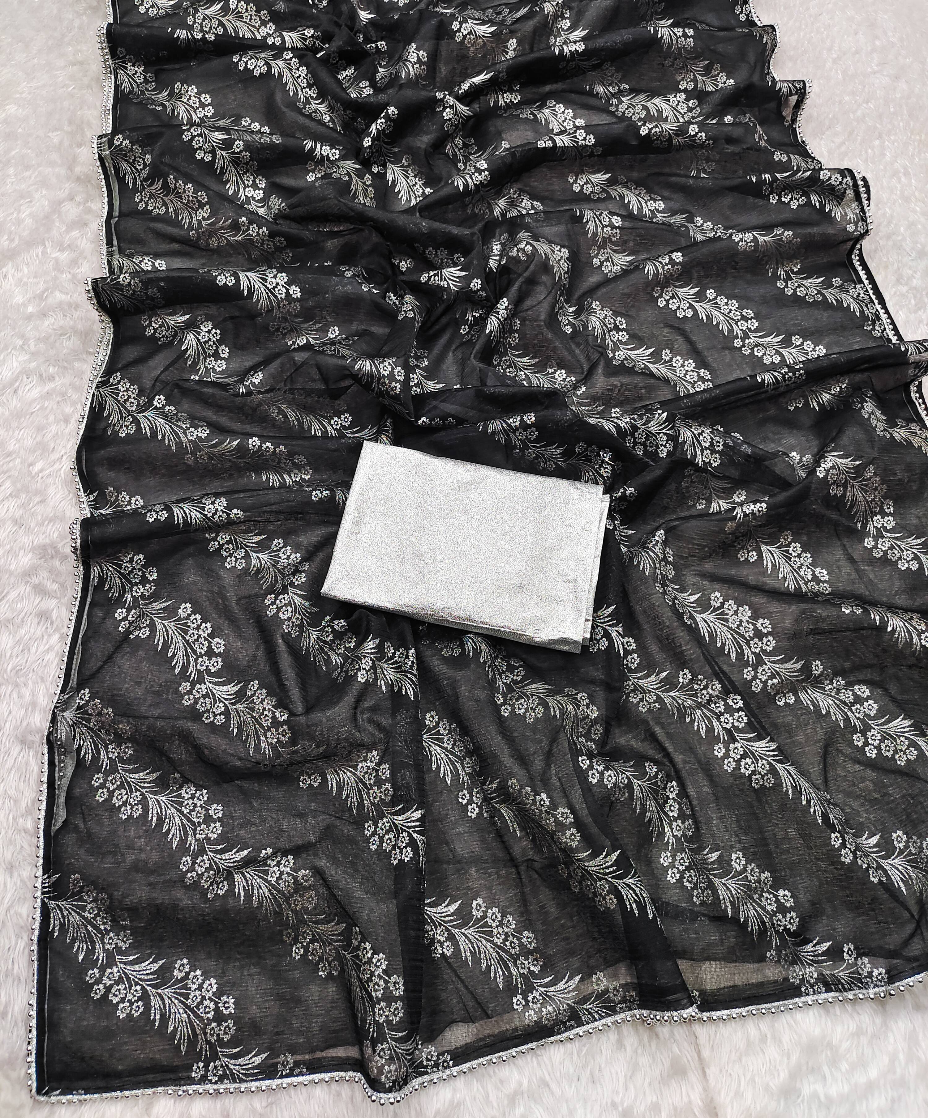     			Parmila Fashion Organza Embellished Saree With Unstitched Blouse Piece ( Grey )