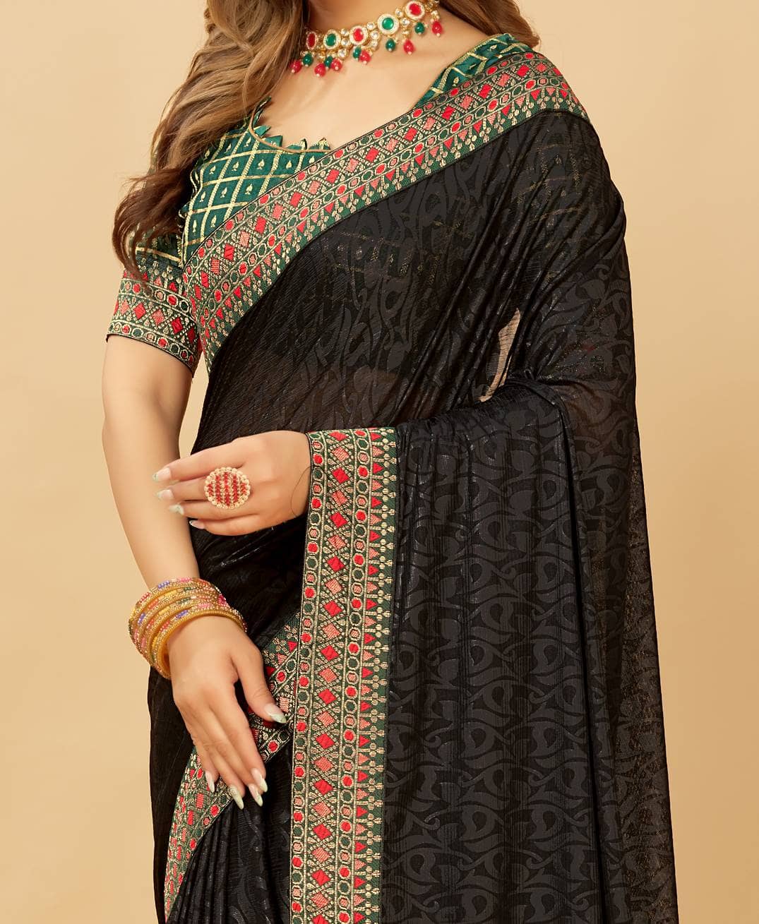 Parmila Fashion Silk Blend Embellished Saree With Unstitched Blouse Piece ( Black ) - Sarees | Buy online on ZillyBuy