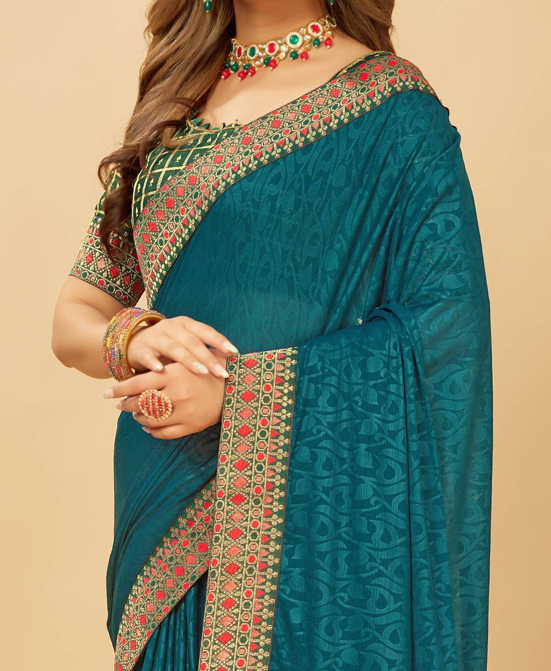 Parmila Fashion Silk Blend Embellished Saree With Unstitched Blouse Piece ( Teal ) Parmila Fashion Silk Blend Embellished Saree With Unstitched Blouse Piece ( Teal )