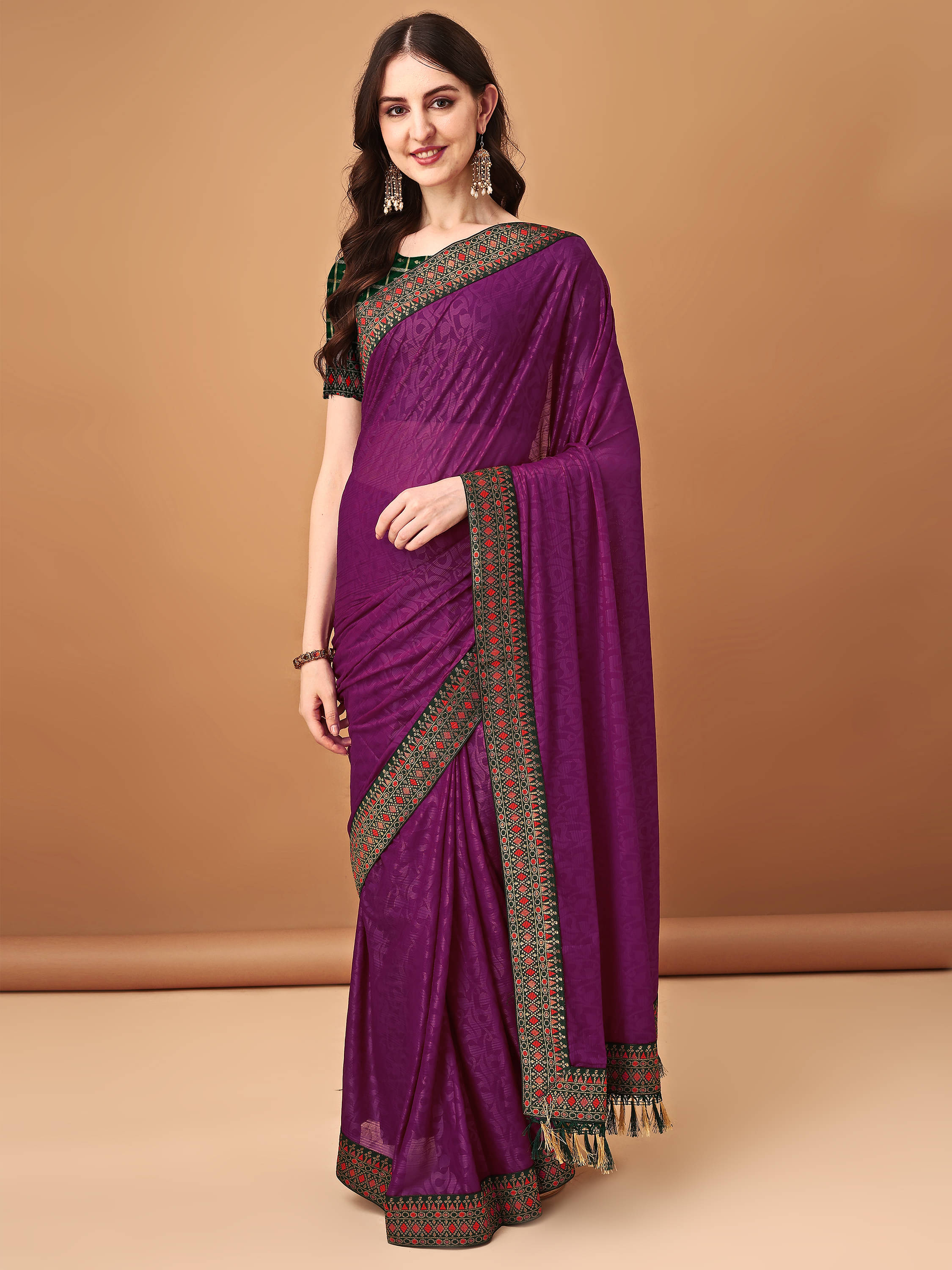 Parmila Fashion Silk Blend Embellished Saree With Unstitched Blouse Piece ( Purple ) Parmila Fashion Silk Blend Embellished Saree With Unstitched Blouse Piece ( Purple )