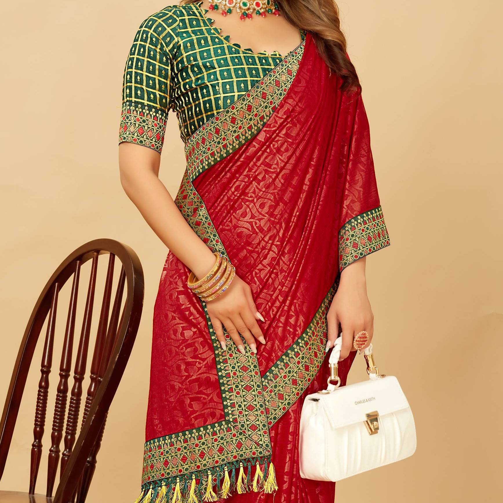 Parmila Fashion Silk Blend Embellished Saree With Unstitched Blouse Piece ( Red ) Parmila Fashion Silk Blend Embellished Saree With Unstitched Blouse Piece ( Red )