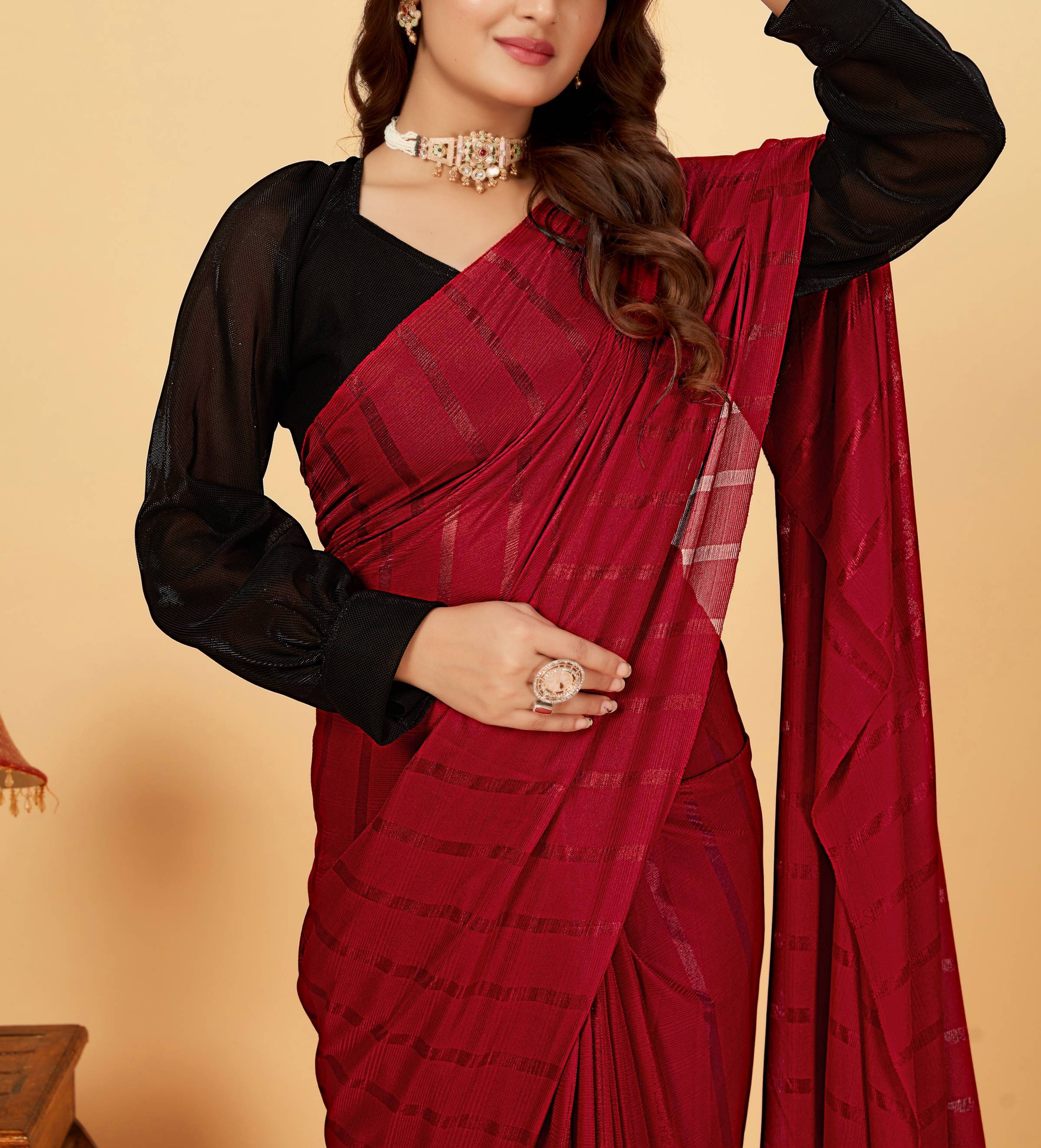 Parmila Fashion Silk Blend Striped Saree With Unstitched Blouse Piece ( Red ) Parmila Fashion Silk Blend Striped Saree With Unstitched Blouse Piece ( Red )