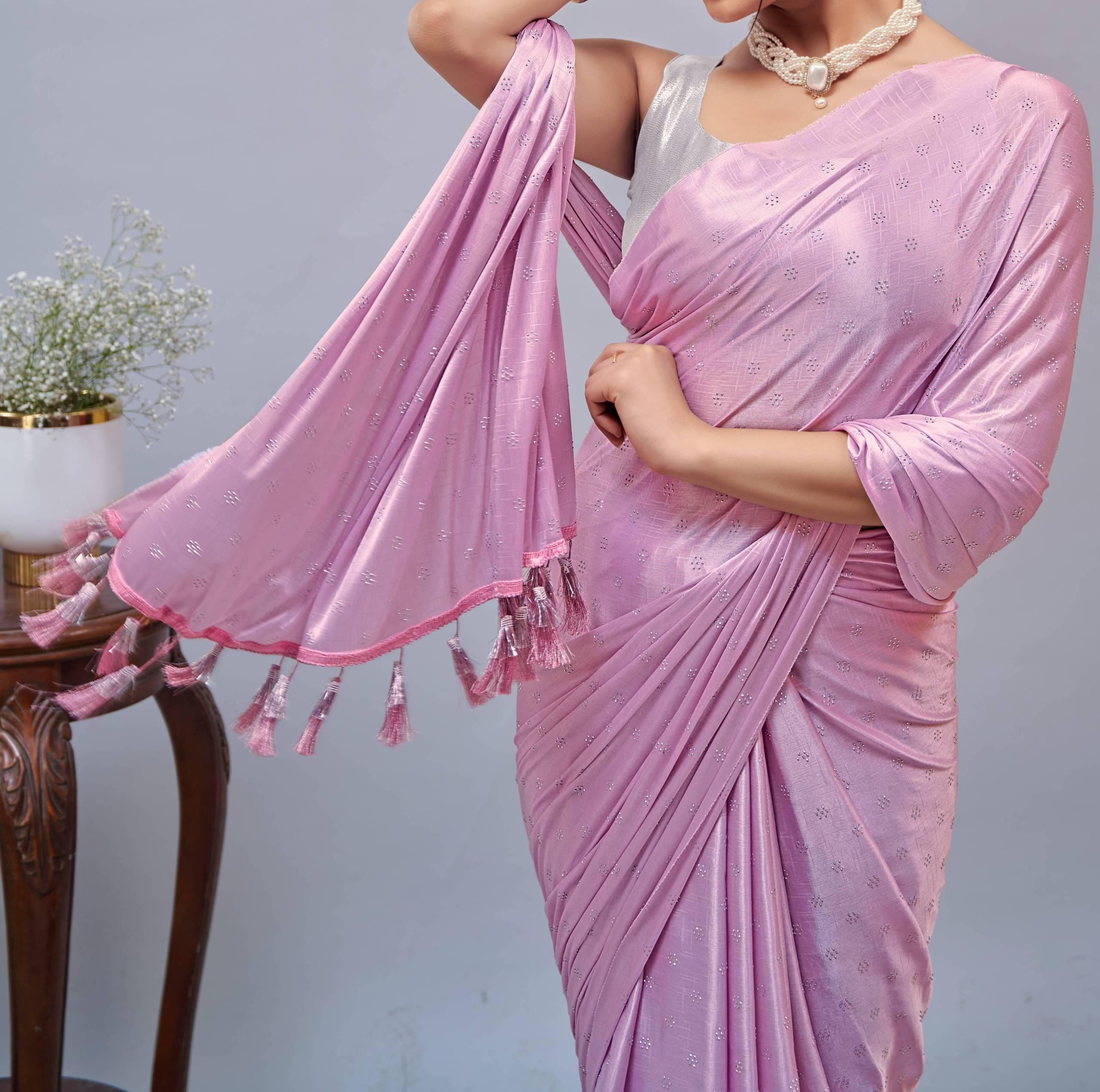 Parmila Fashion Silk Embellished Saree With Unstitched Blouse Piece ( Lavender ) Parmila Fashion Silk Embellished Saree With Unstitched Blouse Piece ( Lavender )