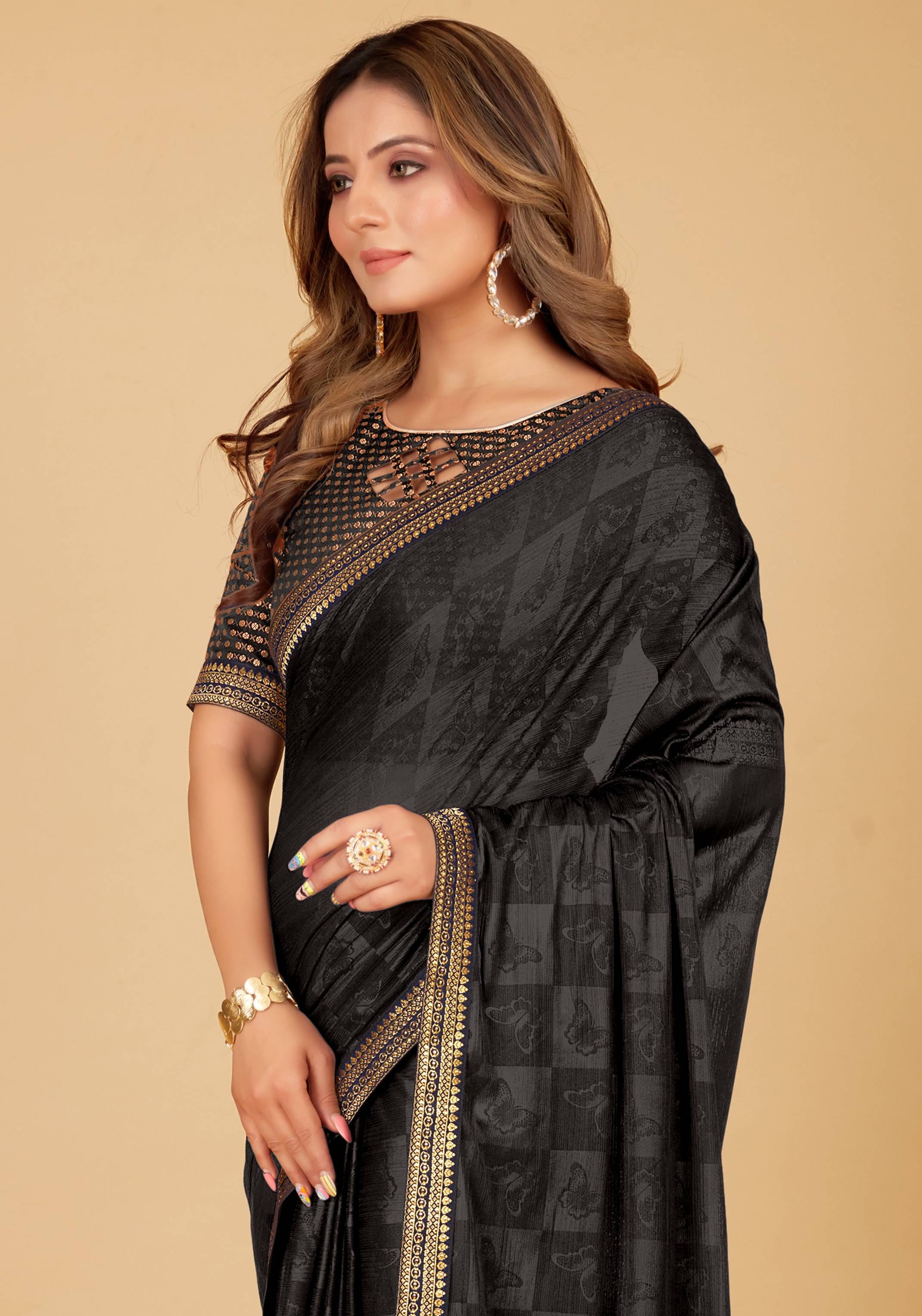 Parmila Fashion Silk Embellished Saree With Unstitched Blouse Piece ( Black ) Parmila Fashion Silk Embellished Saree With Unstitched Blouse Piece ( Black )