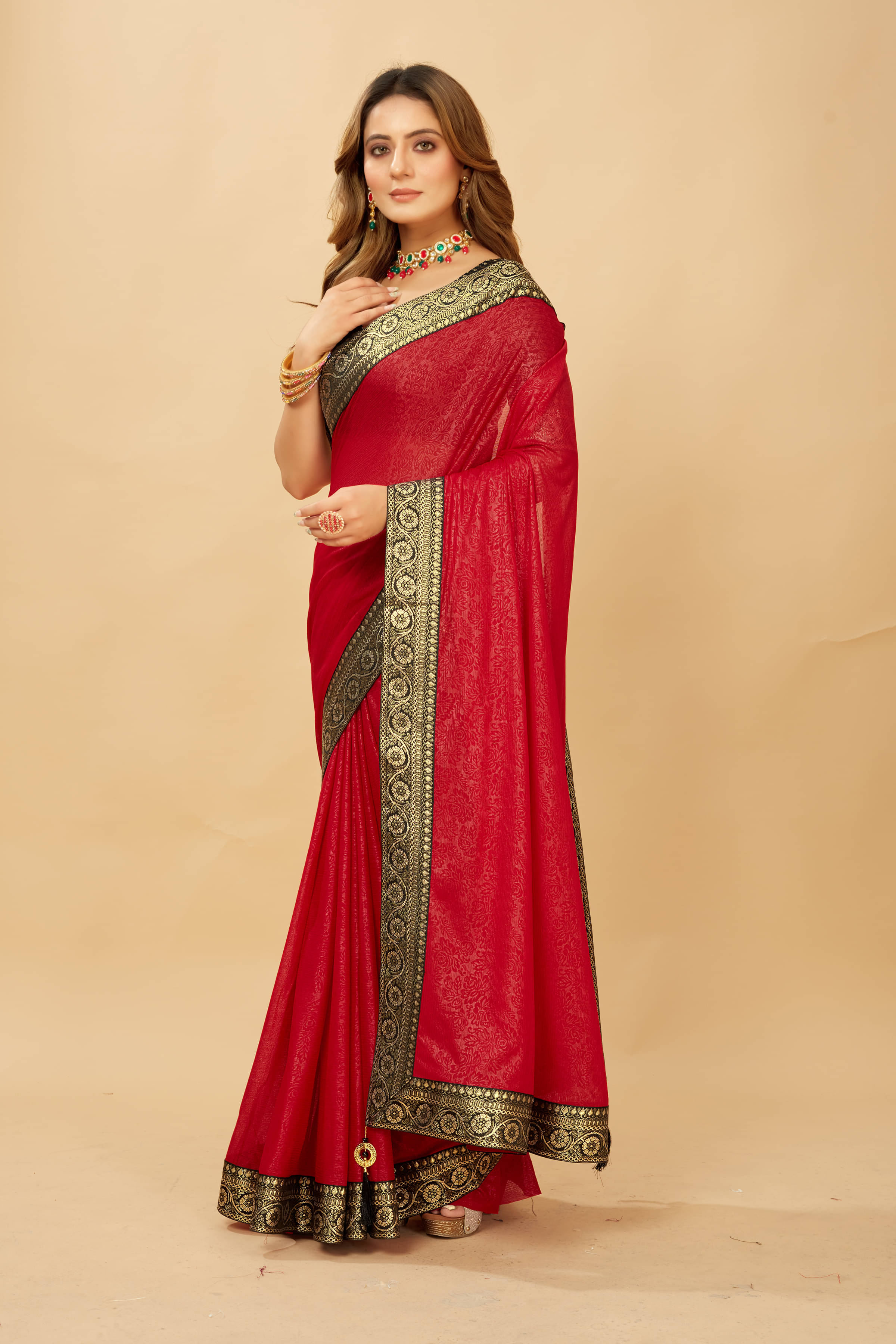 Parmila Fashion Silk Embellished Saree With Unstitched Blouse Piece ( Red ) Parmila Fashion Silk Embellished Saree With Unstitched Blouse Piece ( Red )