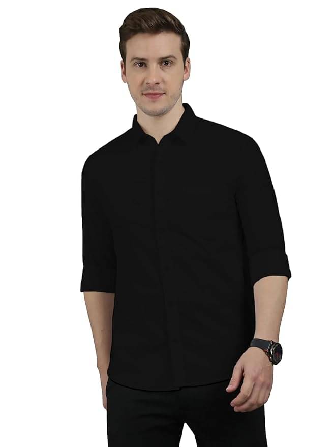     			Reoutlook Cotton Blend Regular Fit Solids Full Sleeves Men's Casual Shirt - Black ( Pack of 1 )