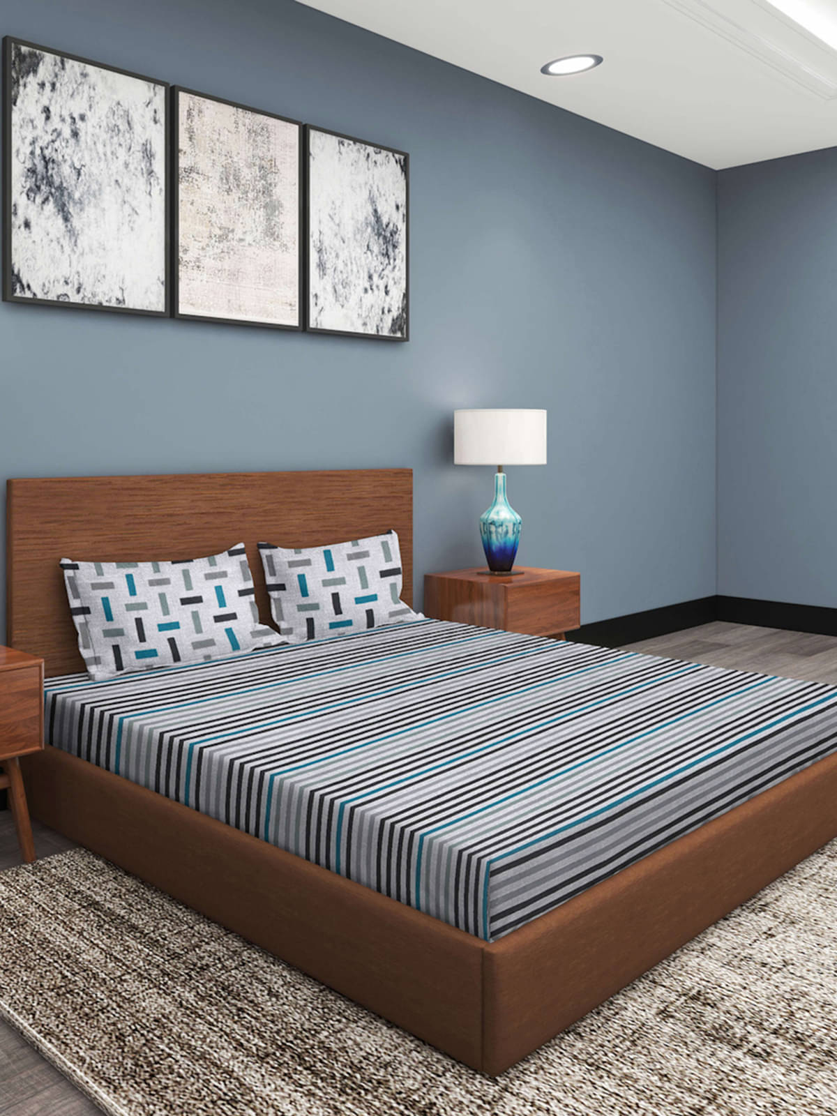     			Romee Cotton 1 Double Bedsheet with 2 Pillow Covers ( Gray )