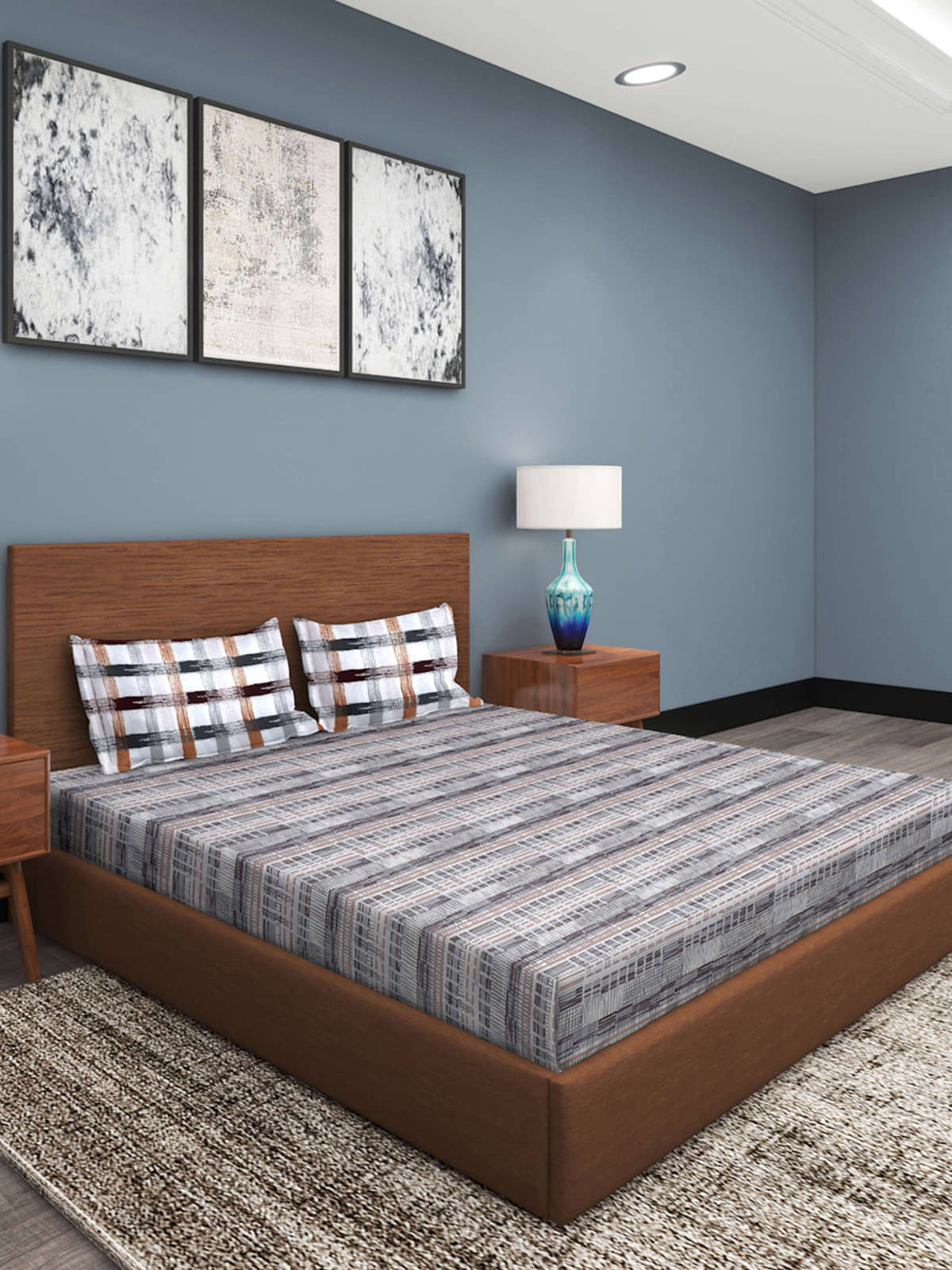     			Romee Cotton 1 Double Bedsheet with 2 Pillow Covers ( Gray )