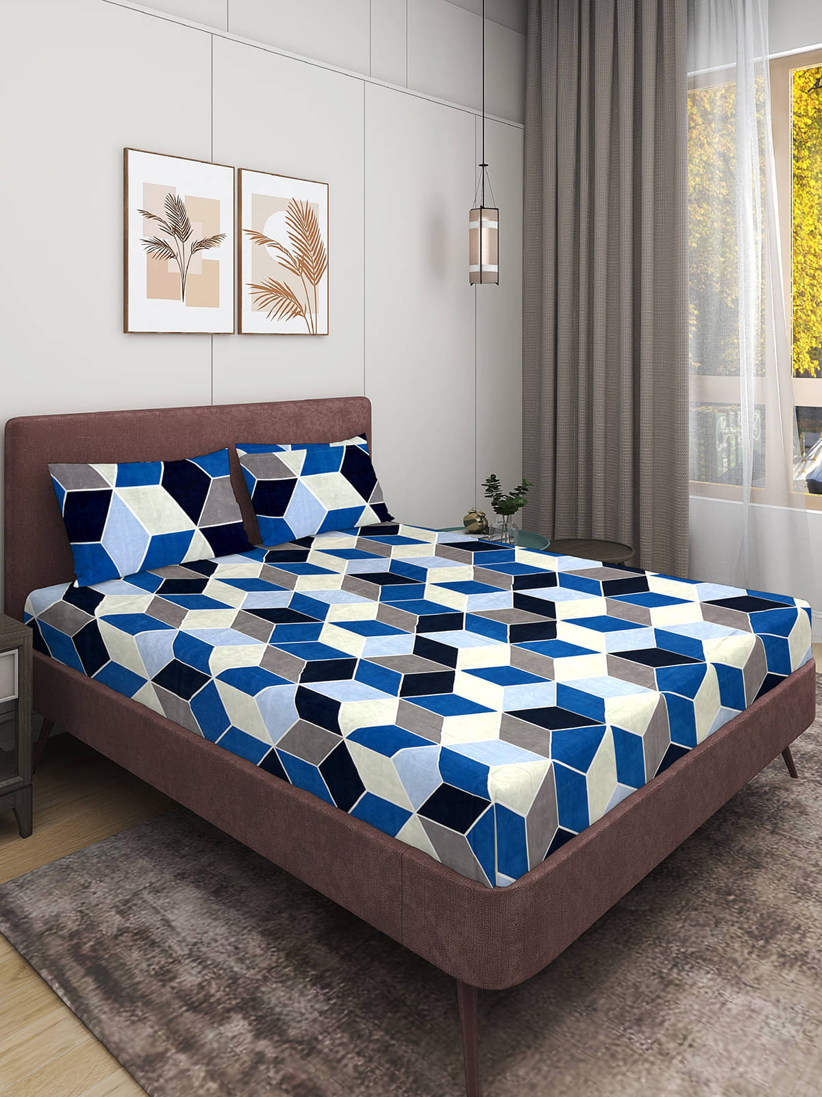     			Romee Microfiber 1 Double Bedsheet with 2 Pillow Covers ( Blue )