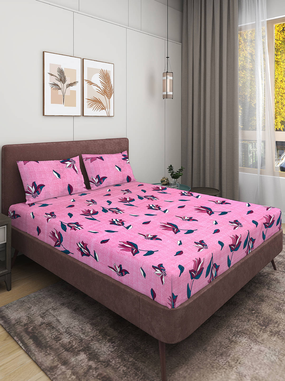     			Romee Microfiber 1 Double Bedsheet with 2 Pillow Covers ( Pink )