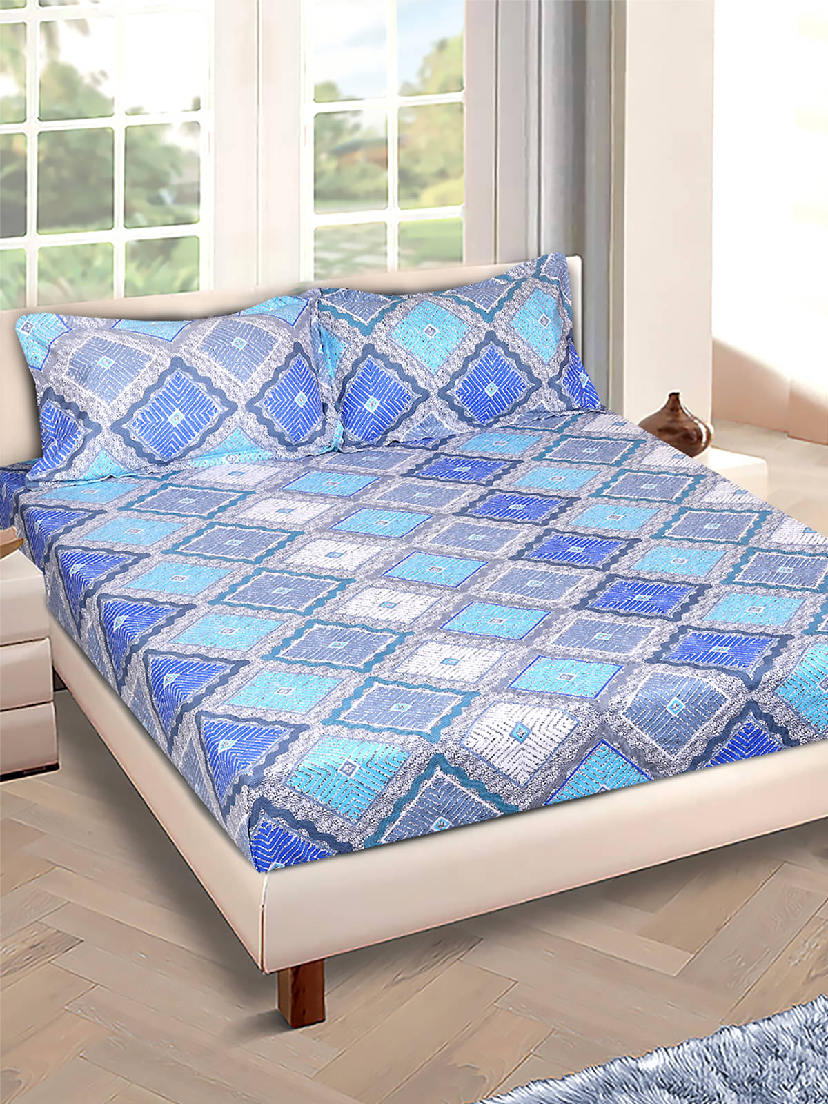     			Romee Microfiber 1 Double Bedsheet with 2 Pillow Covers ( Blue )