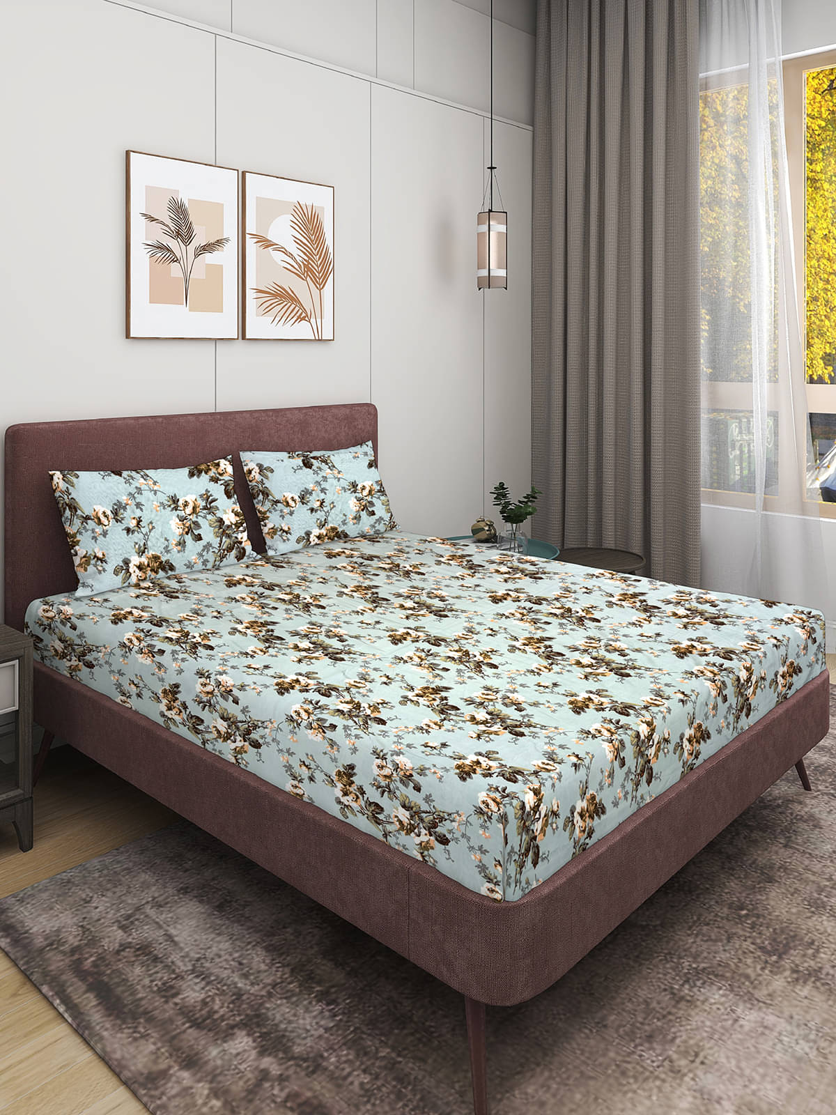     			Romee Microfiber 1 Double Bedsheet with 2 Pillow Covers ( Blue )
