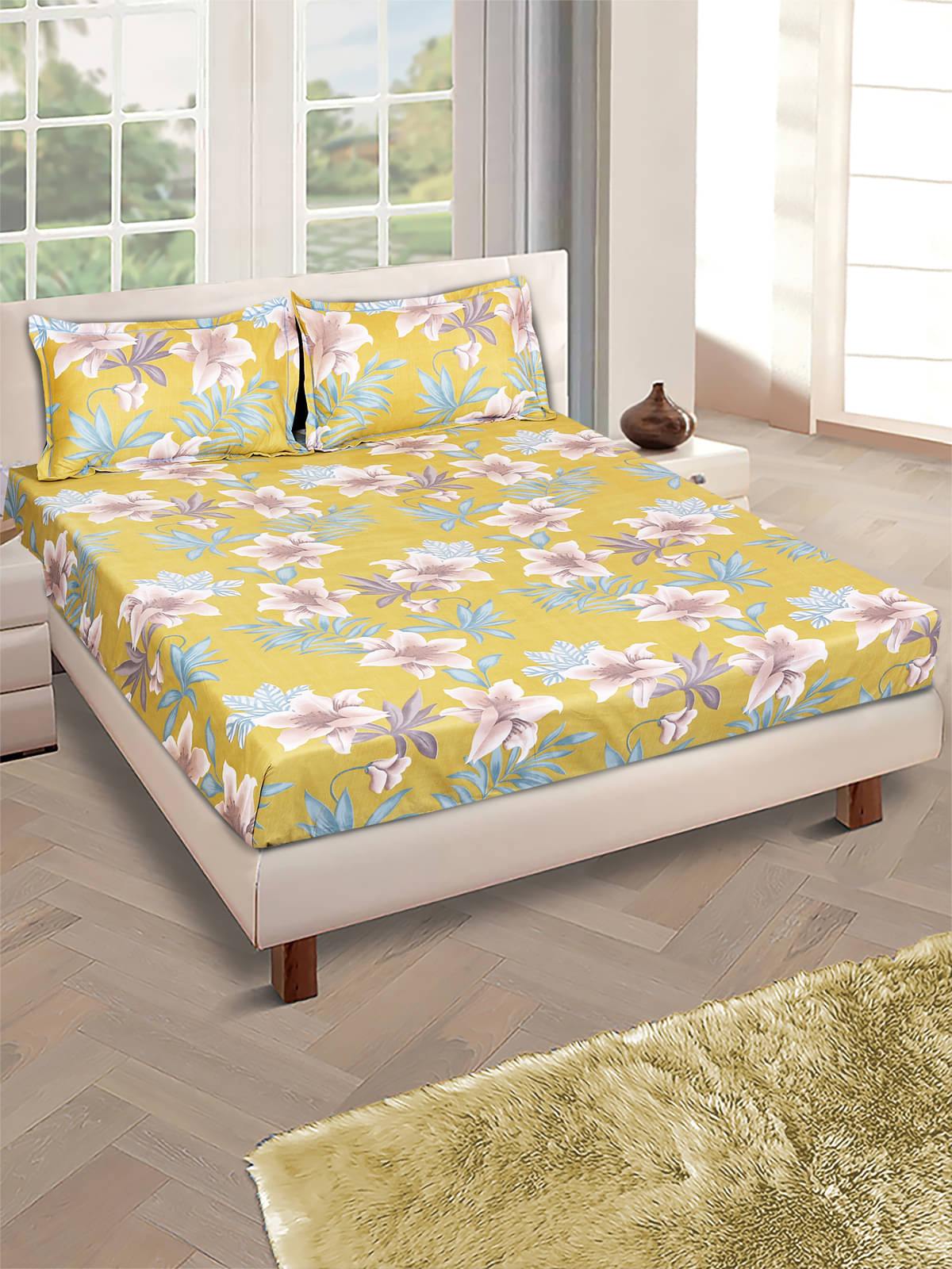     			Romee Microfiber 1 Double Bedsheet with 2 Pillow Covers ( Beige )