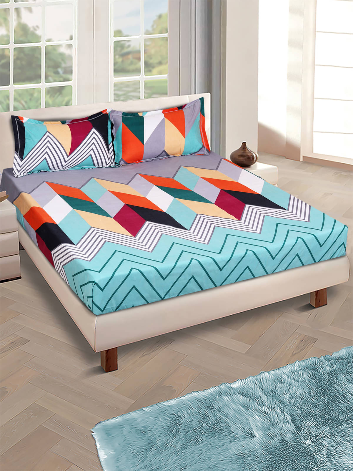     			Romee Microfiber 1 Double Bedsheet with 2 Pillow Covers ( Teal )