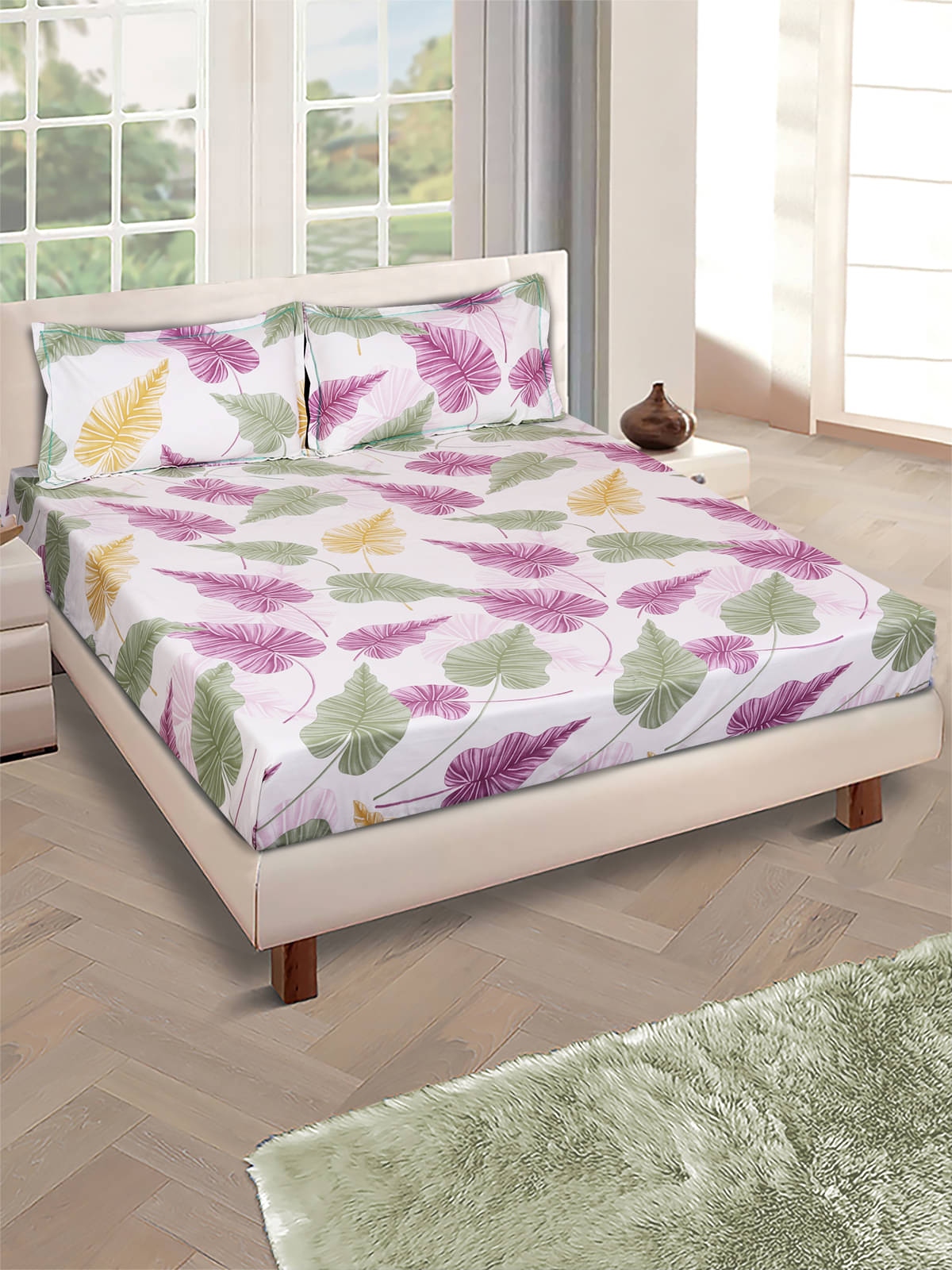     			Romee Microfiber 1 Double Bedsheet with 2 Pillow Covers ( Beige )
