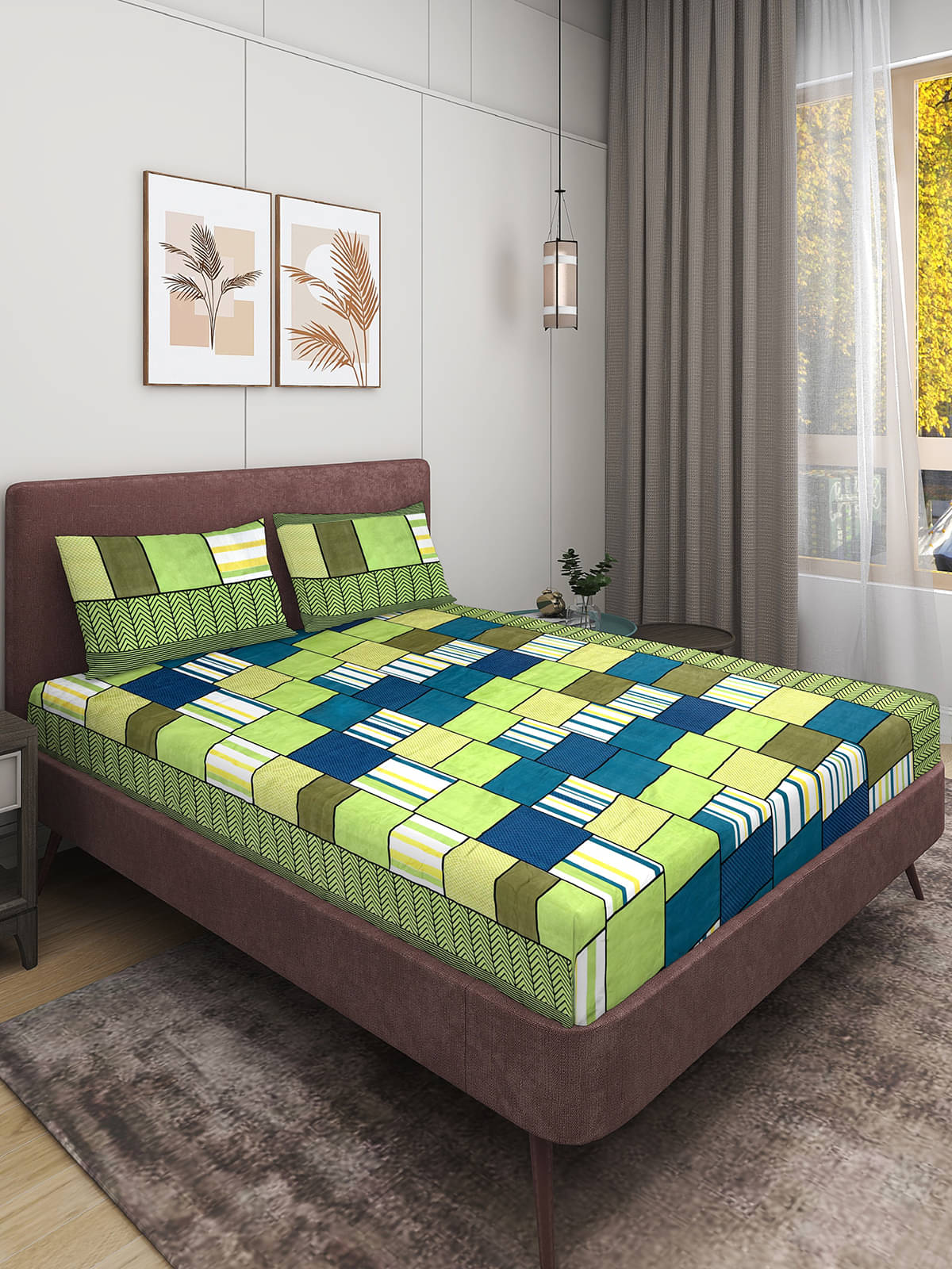     			Romee Microfiber 1 Double Bedsheet with 2 Pillow Covers ( Green )