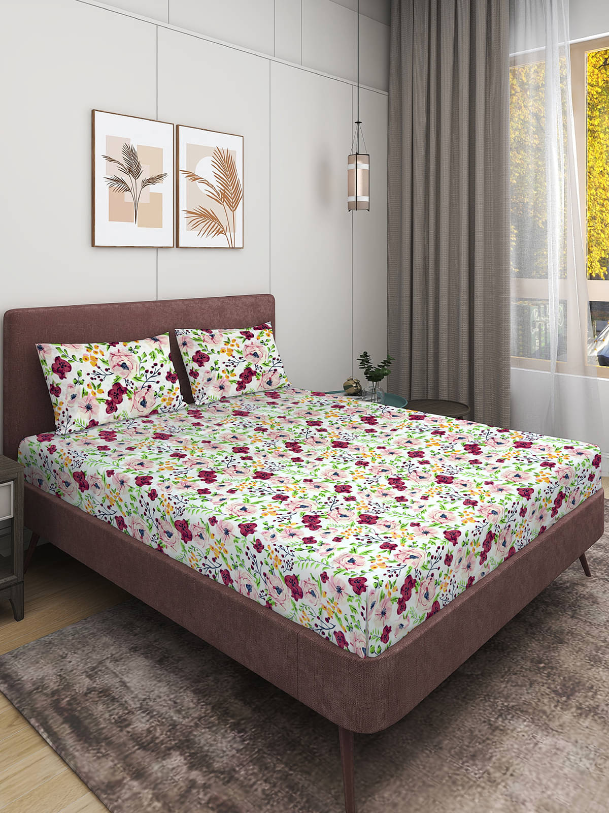     			Romee Microfiber 1 Double Bedsheet with 2 Pillow Covers ( White )