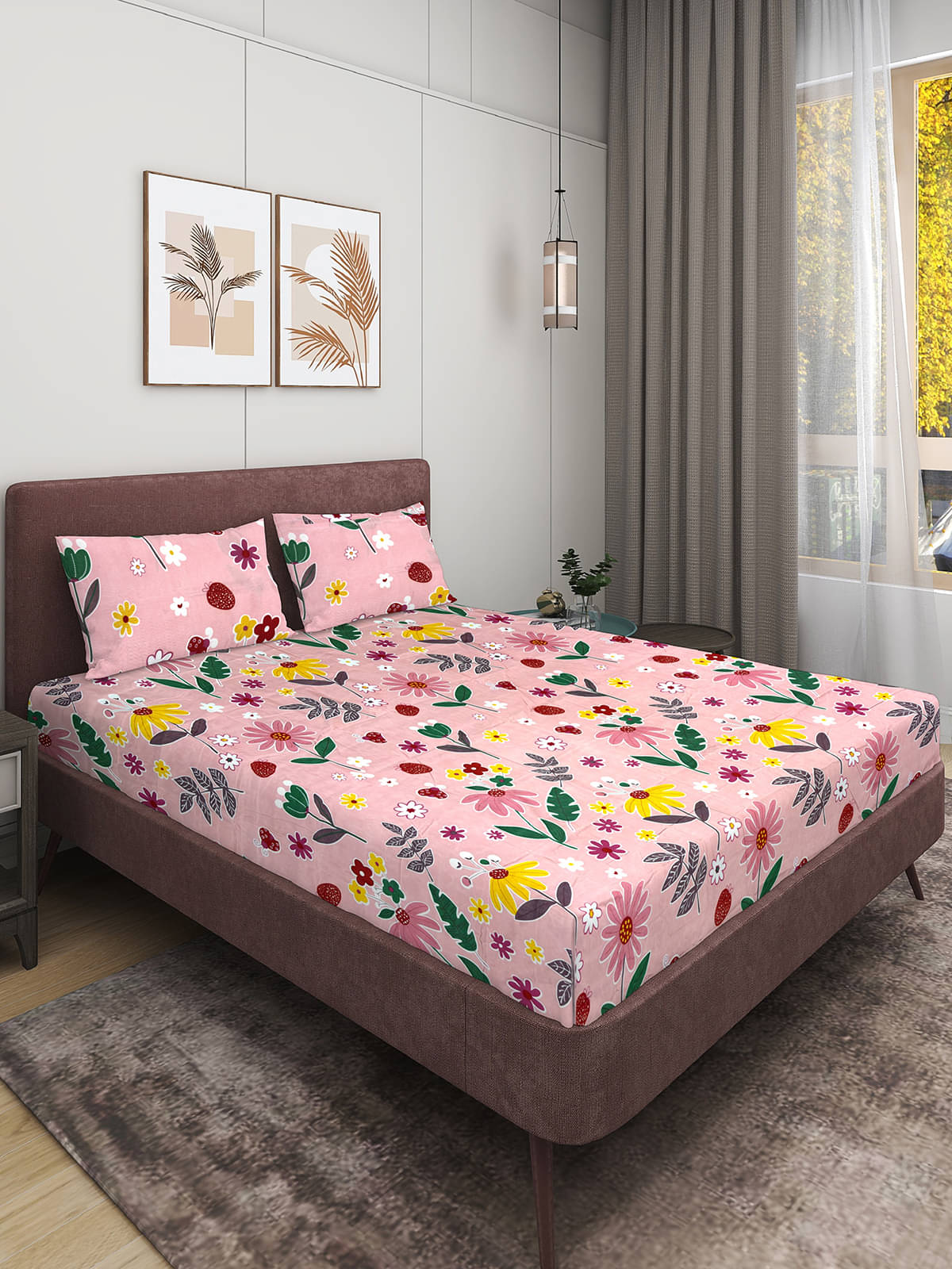     			Romee Microfiber 1 Double Bedsheet with 2 Pillow Covers ( Pink )