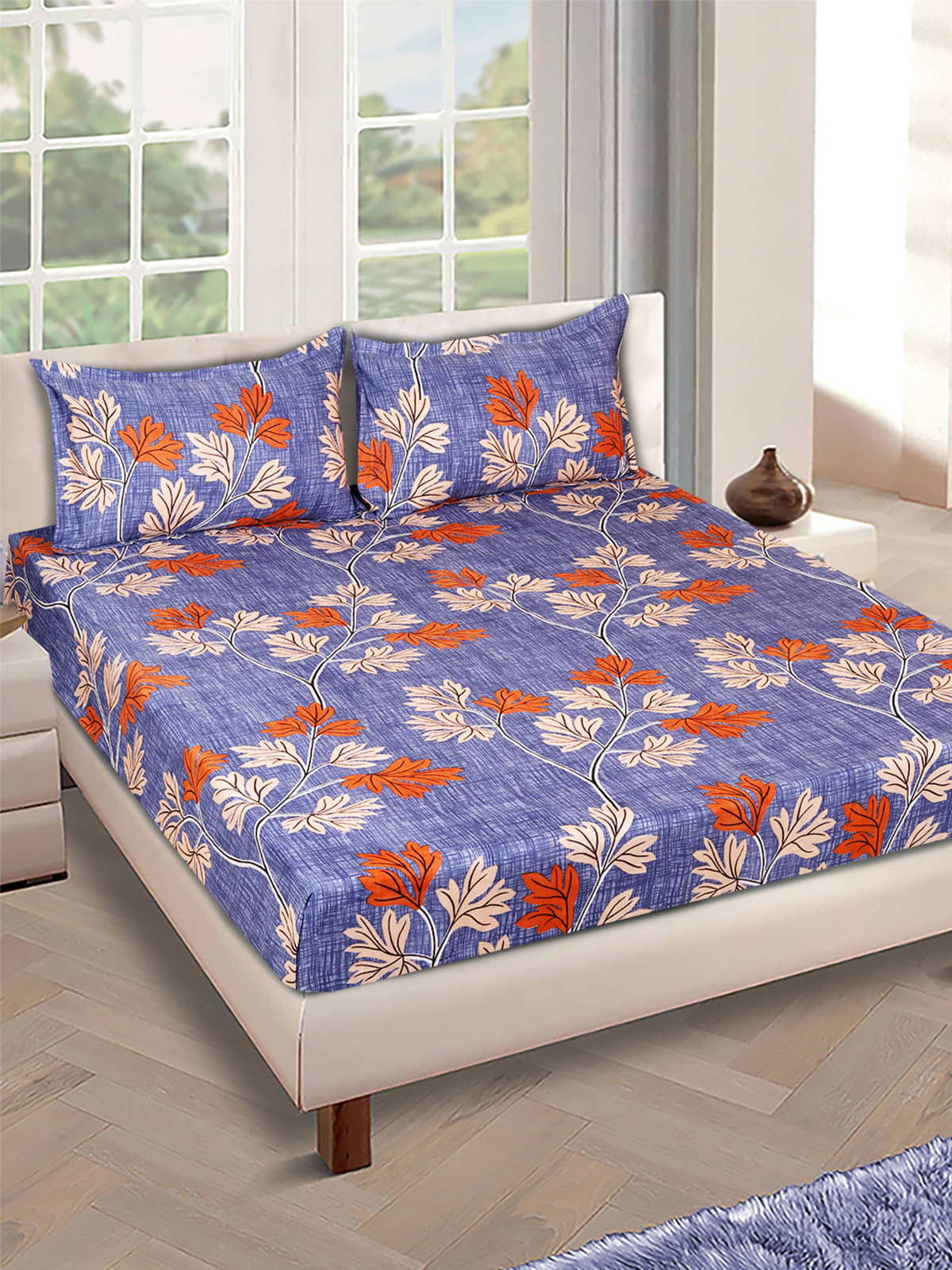     			Romee Microfiber 1 Double Bedsheet with 2 Pillow Covers ( Blue )