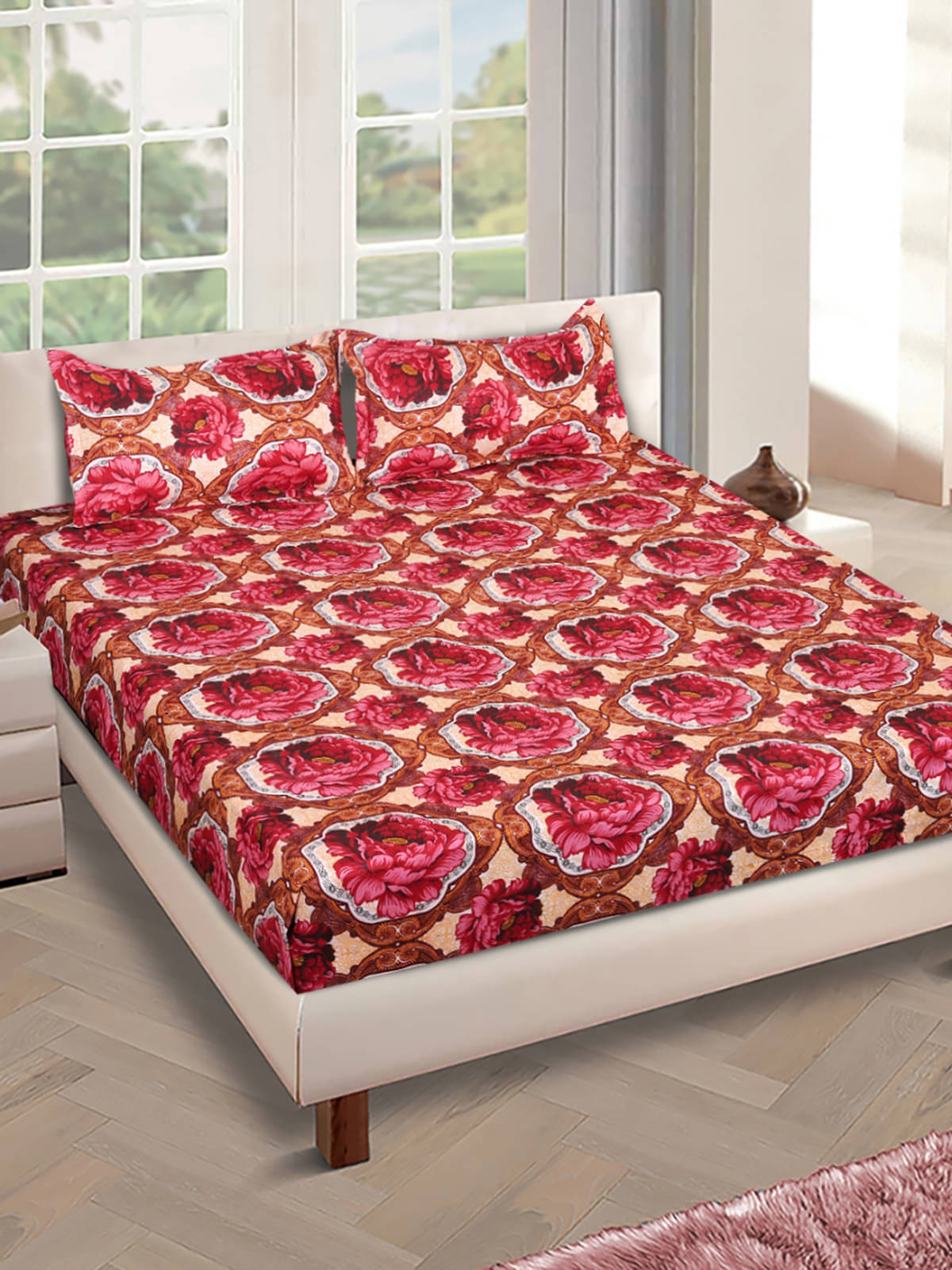     			Romee Microfiber 1 Double Bedsheet with 2 Pillow Covers ( Red )