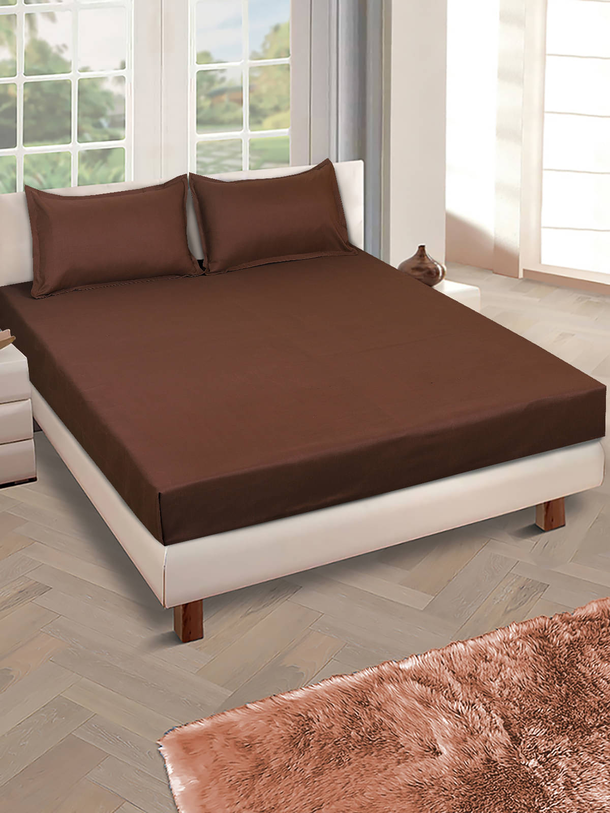     			Romee Microfiber 1 Double King Bedsheet with 2 Pillow Covers ( Coffee Brown )