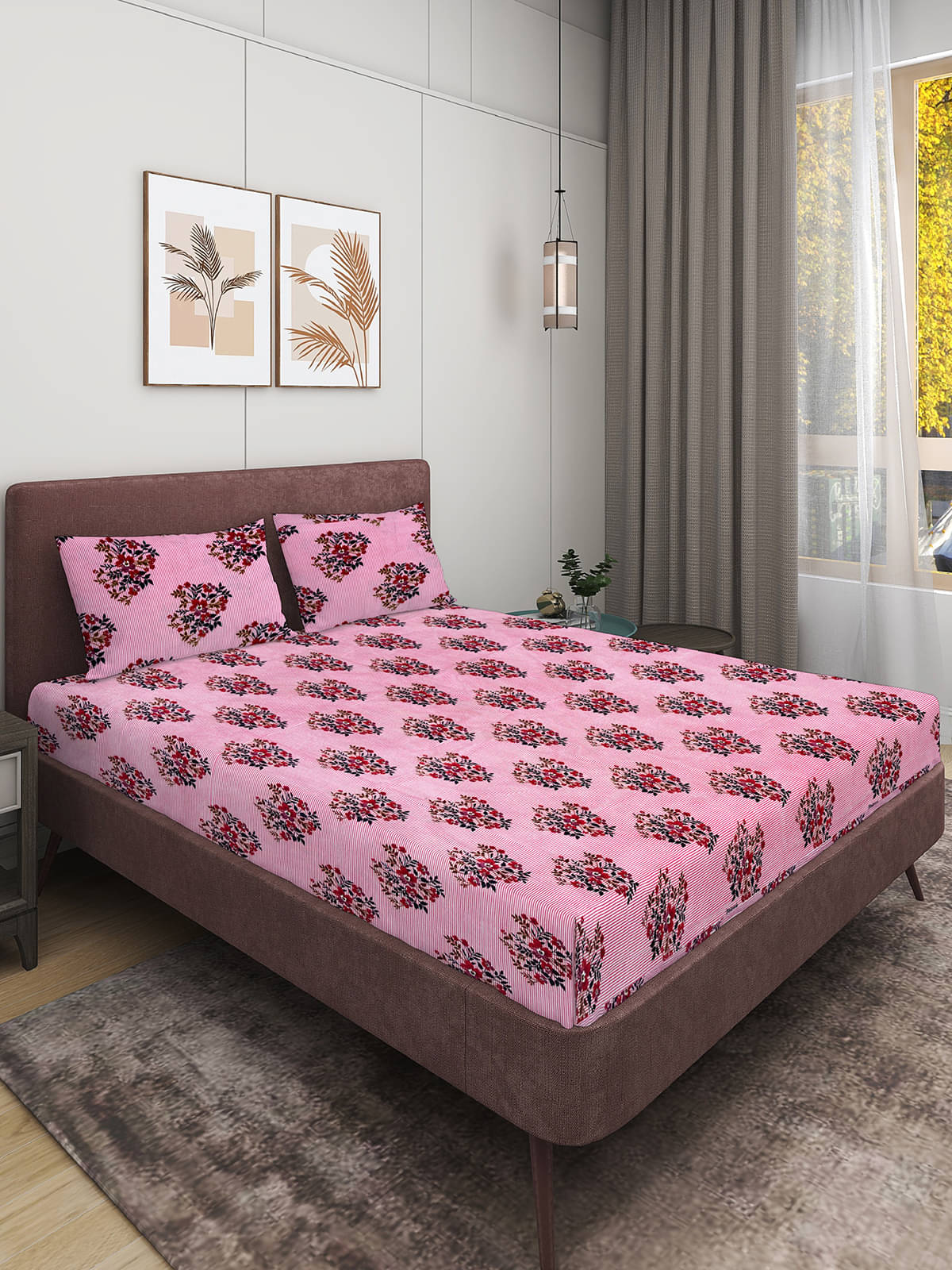 Romee Microfiber 1 Double Queen Bedsheet with 2 Pillow Covers ( Pink ) Romee Microfiber 1 Double Queen Bedsheet with 2 Pillow Covers ( Pink )