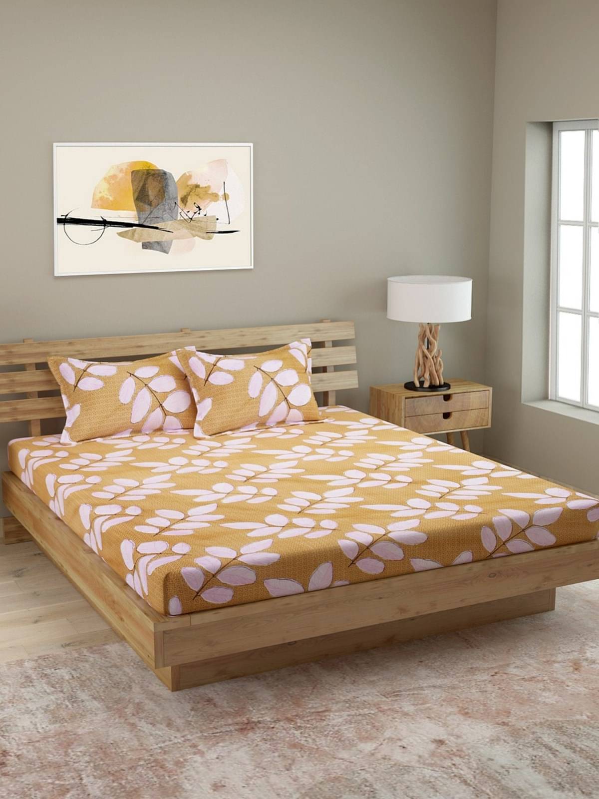     			Romee Microfiber 1 Double Queen Bedsheet with 2 Pillow Covers ( Yellow )