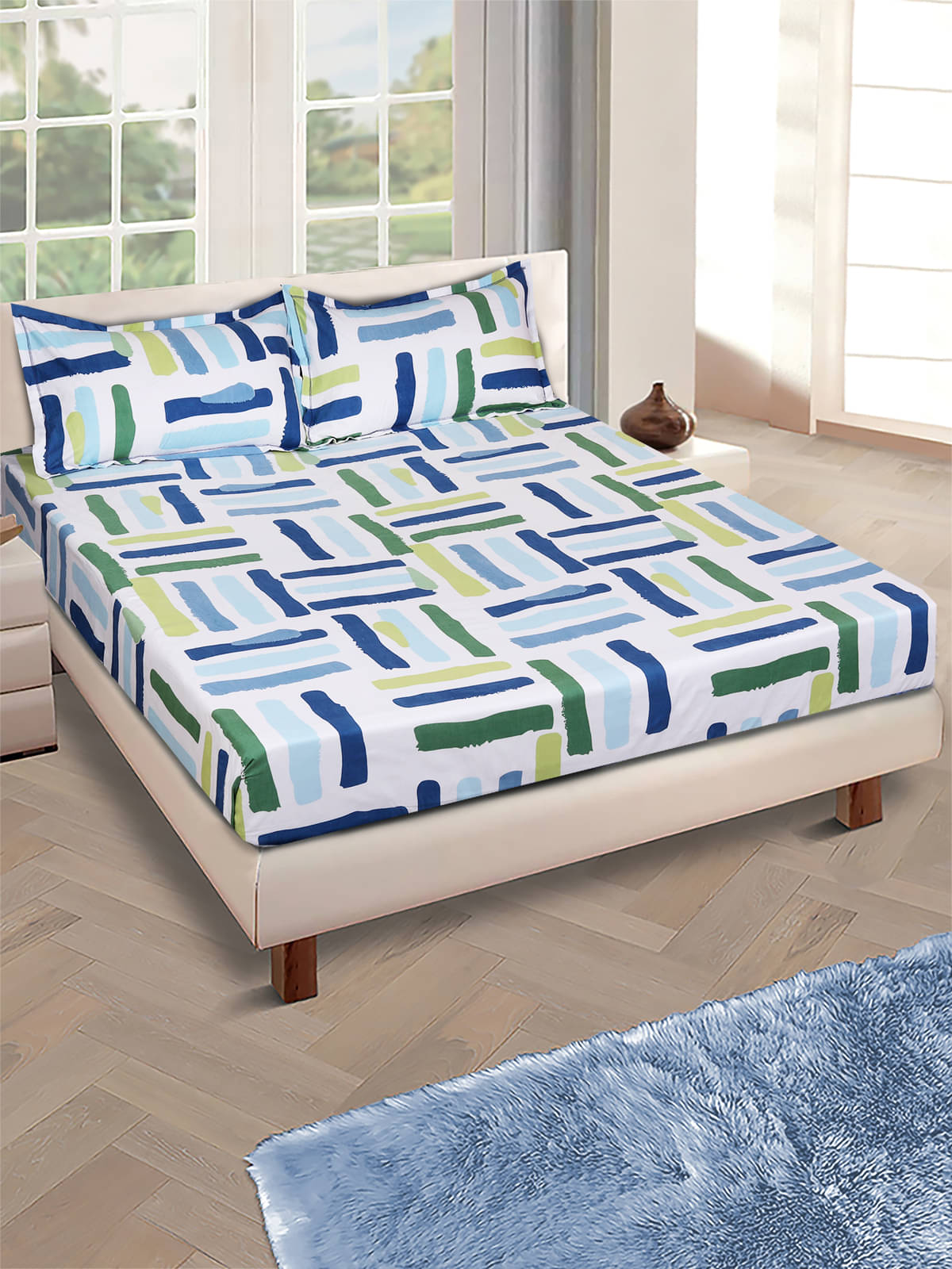     			Romee Microfiber 1 Double Queen Bedsheet with 2 Pillow Covers ( Blue )