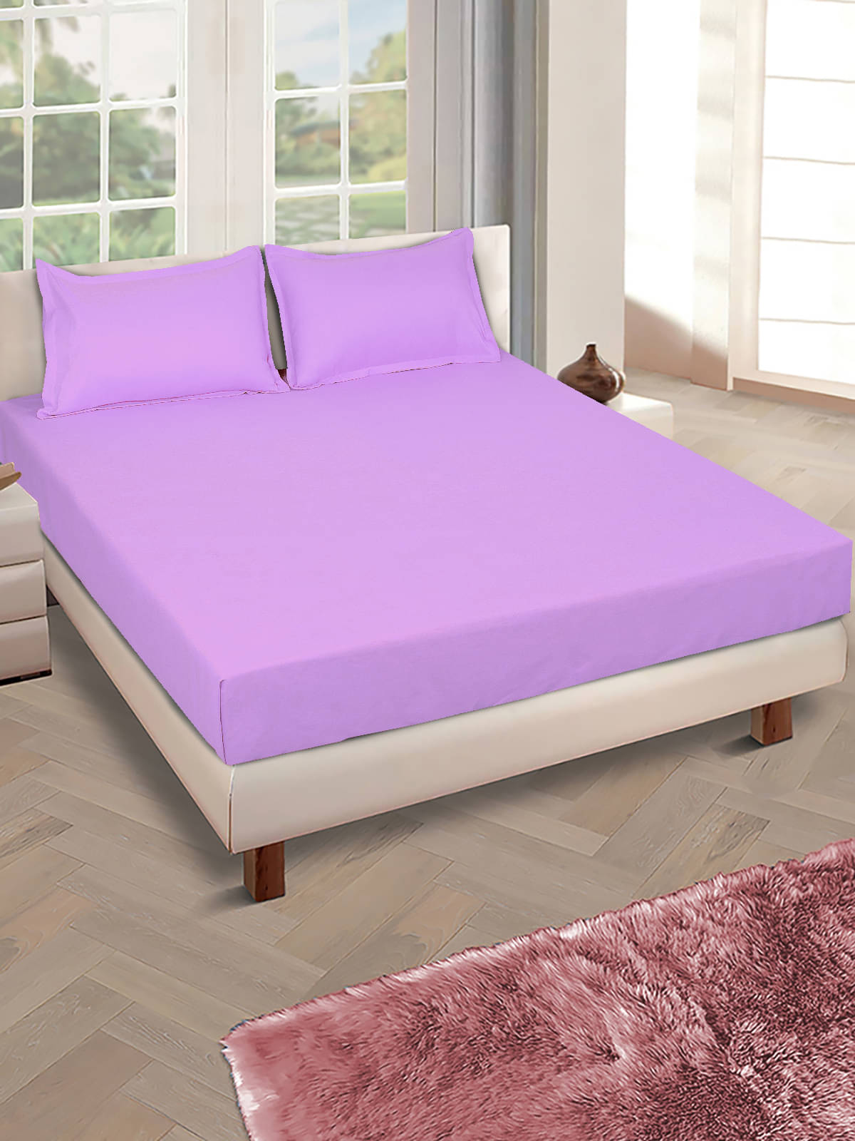     			Romee Microfiber 1 Double Queen Bedsheet with 2 Pillow Covers ( Lavender )