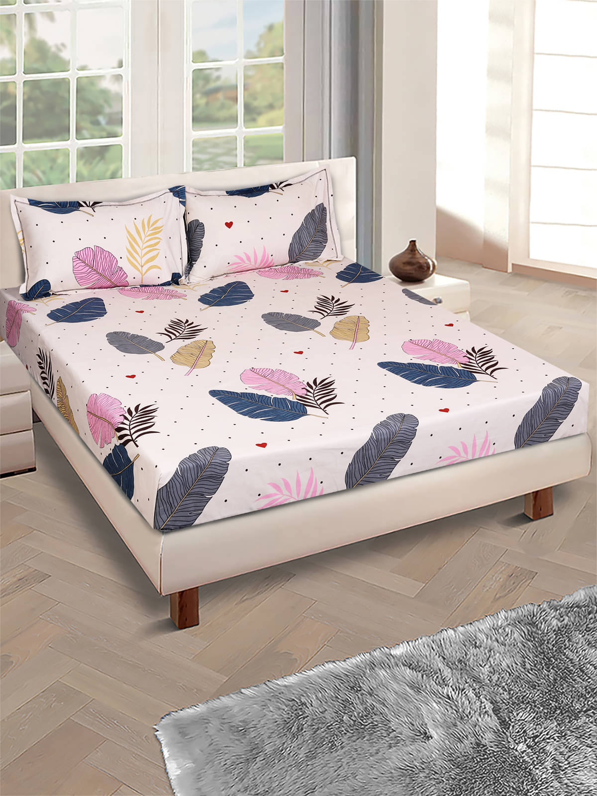     			Romee Microfiber 1 Double Queen Bedsheet with 2 Pillow Covers ( Beige )