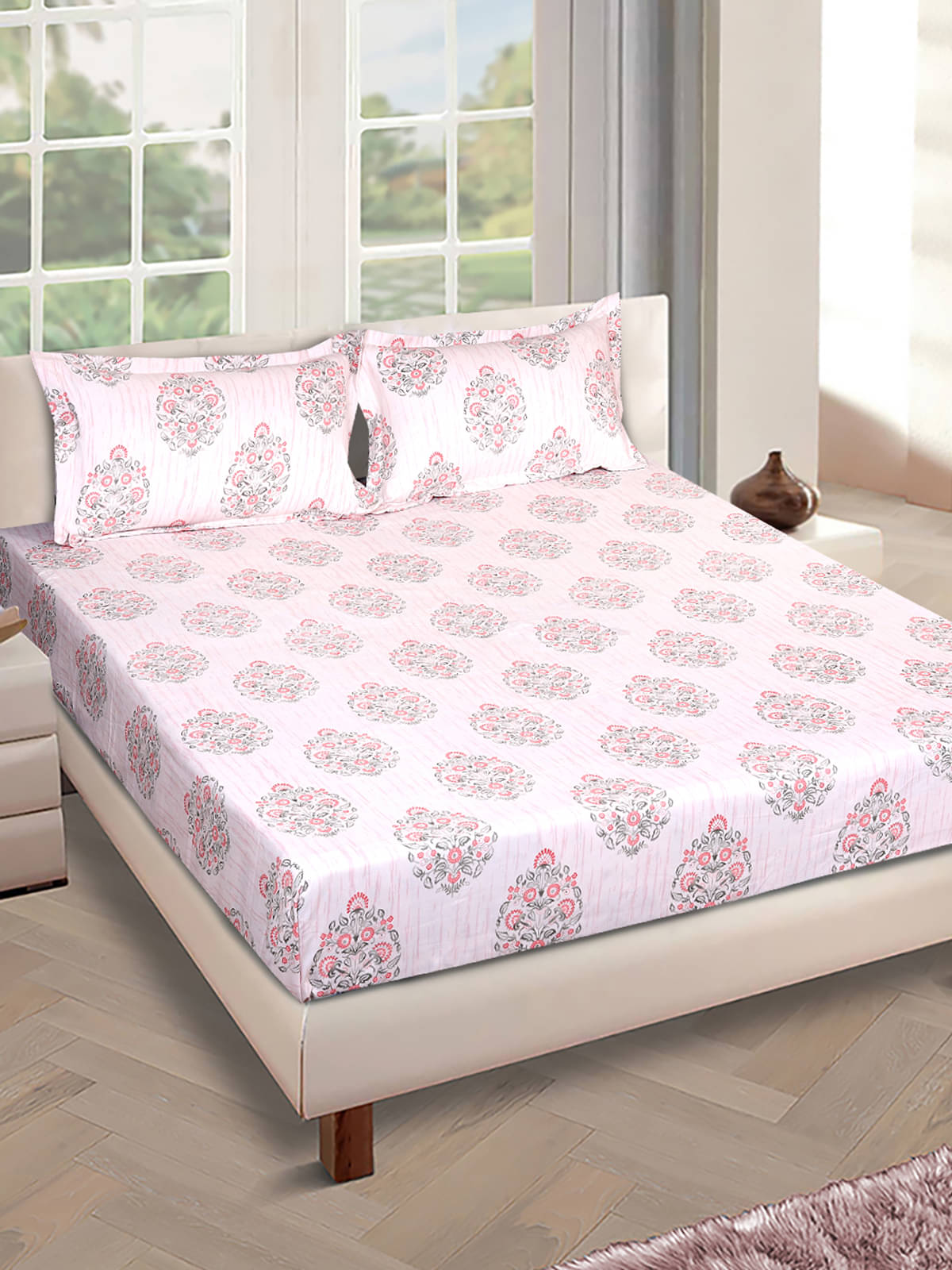     			Romee Poly Cotton 1 Double King Bedsheet with 2 Pillow Covers ( Cream )