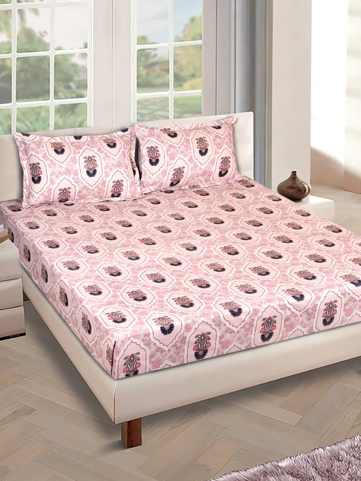     			Romee Poly Cotton 1 Double Bedsheet with 2 Pillow Covers ( Beige )