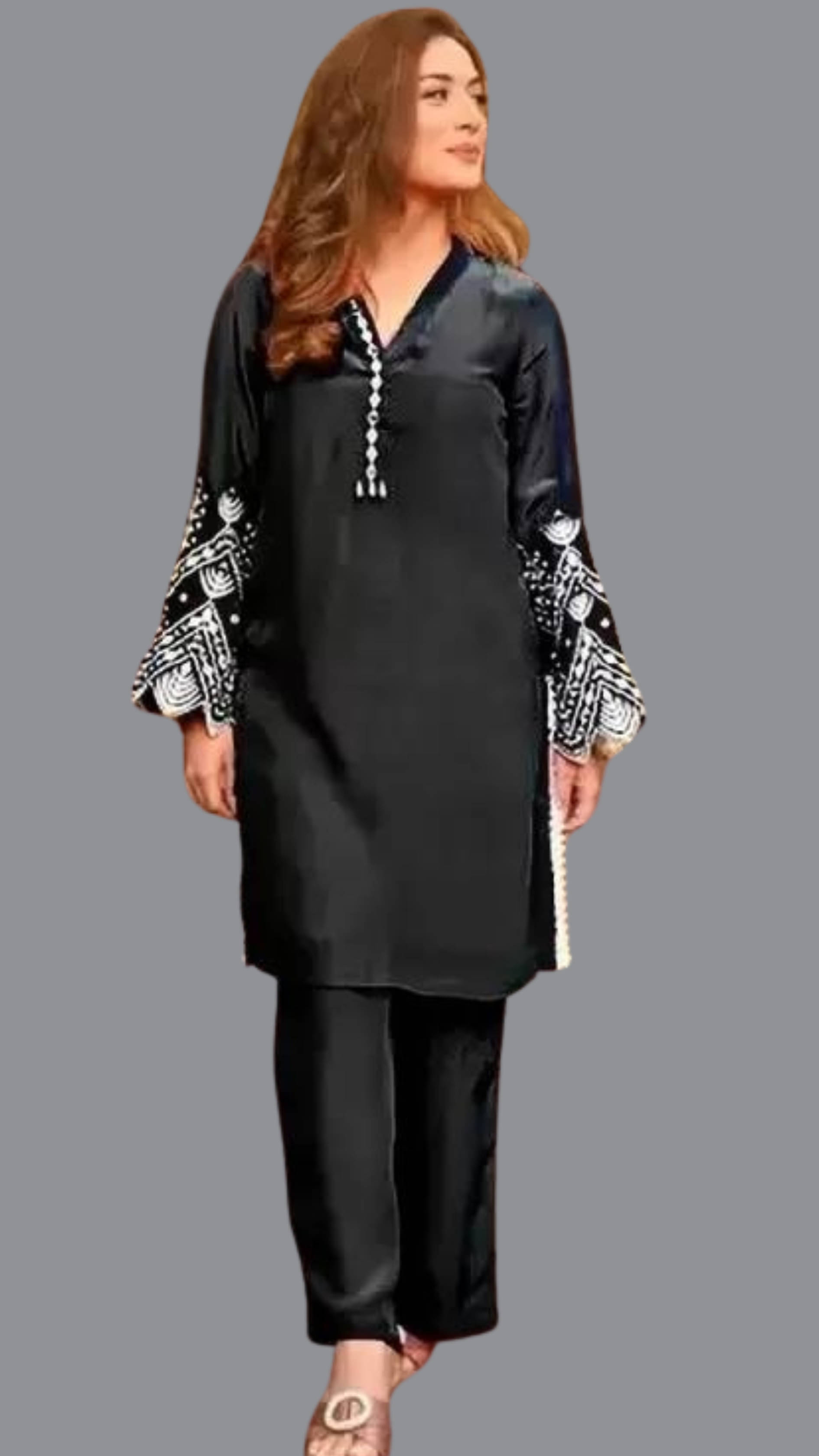 Shree Aksharam Trends Women's Cotton Blend Embroidered Kurti With Pants ( Black ) Shree Aksharam Trends Women's Cotton Blend Embroidered Kurti With Pants ( Black )