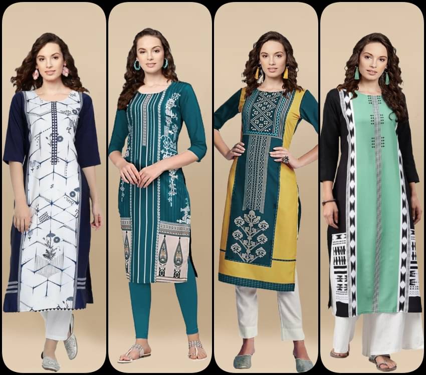     			Sn Enterprise Women's Crepe Printed Straight Kurti - ( Multicolor )