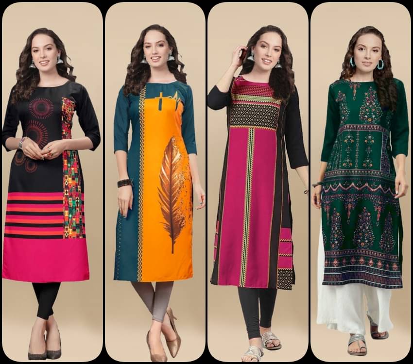     			Sn Enterprise Women's Crepe Printed Straight Kurti - ( Multicolor )