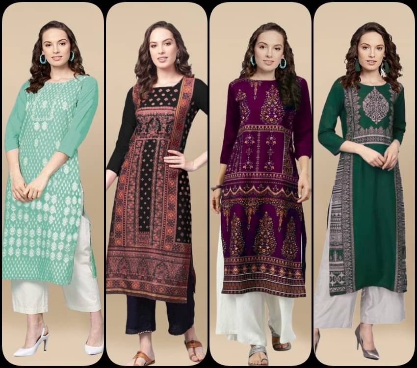     			Sn Enterprise Women's Crepe Printed Straight Kurti - ( Multicolor )