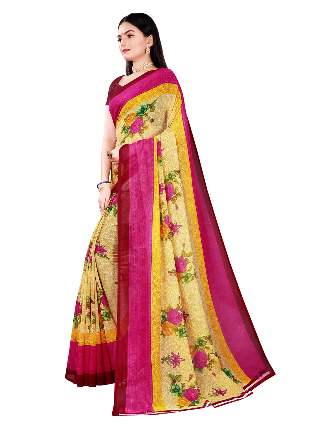     			Suali Georgette Printed Saree With Unstitched Blouse Piece ( Multicolor 2 )