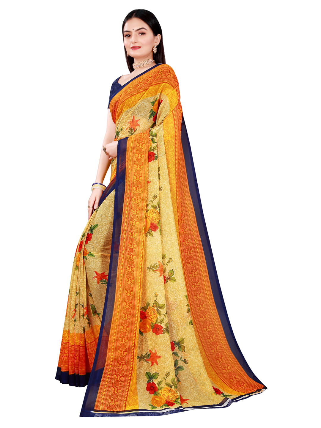     			Suali Georgette Printed Saree With Unstitched Blouse Piece ( Rust )