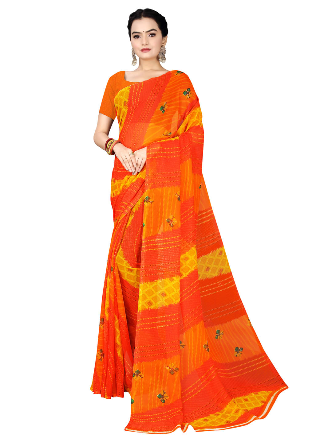 Suali Georgette Printed Saree With Unstitched Blouse Piece ( Orange ) Suali Georgette Printed Saree With Unstitched Blouse Piece ( Orange )