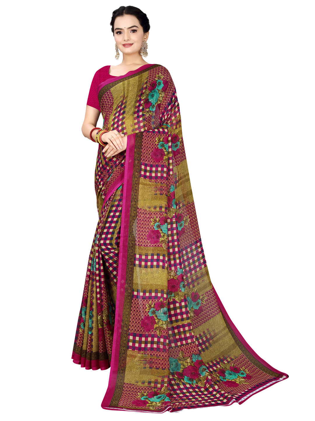Suali Georgette Printed Saree With Unstitched Blouse Piece ( Pink ) Suali Georgette Printed Saree With Unstitched Blouse Piece ( Pink )