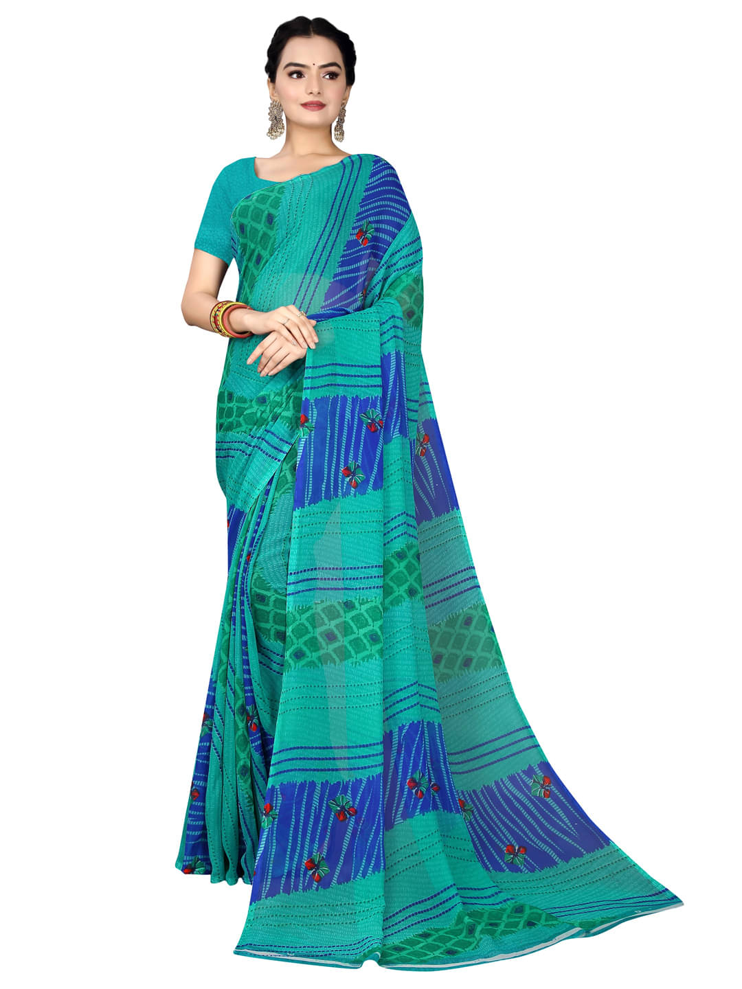 Suali Georgette Printed Saree With Unstitched Blouse Piece ( Light Green ) Suali Georgette Printed Saree With Unstitched Blouse Piece ( Light Green )