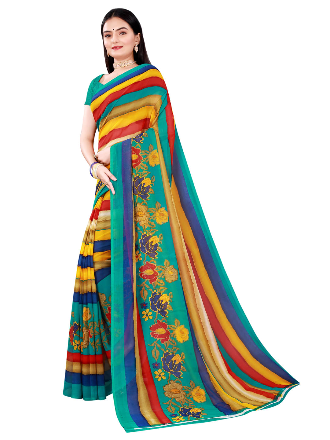 Suali Georgette Printed Saree With Unstitched Blouse Piece ( Multicolor 5 ) Suali Georgette Printed Saree With Unstitched Blouse Piece ( Multicolor 5 )