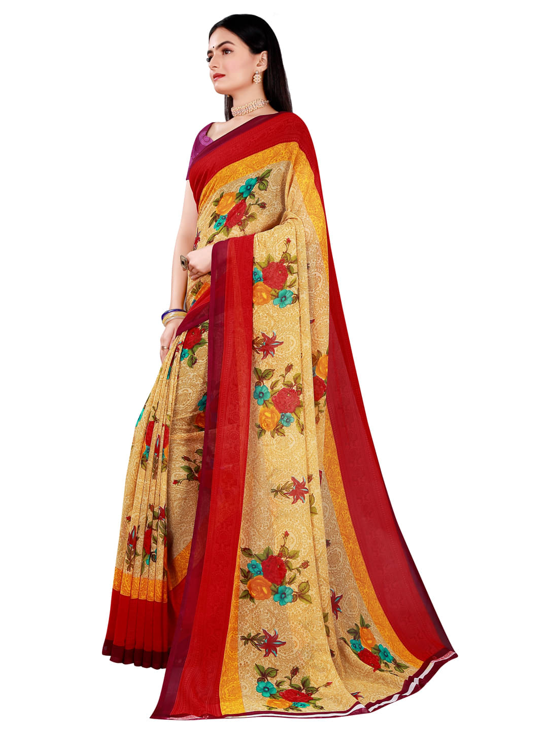     			Suali Georgette Printed Saree With Unstitched Blouse Piece ( Multicolor 1 )