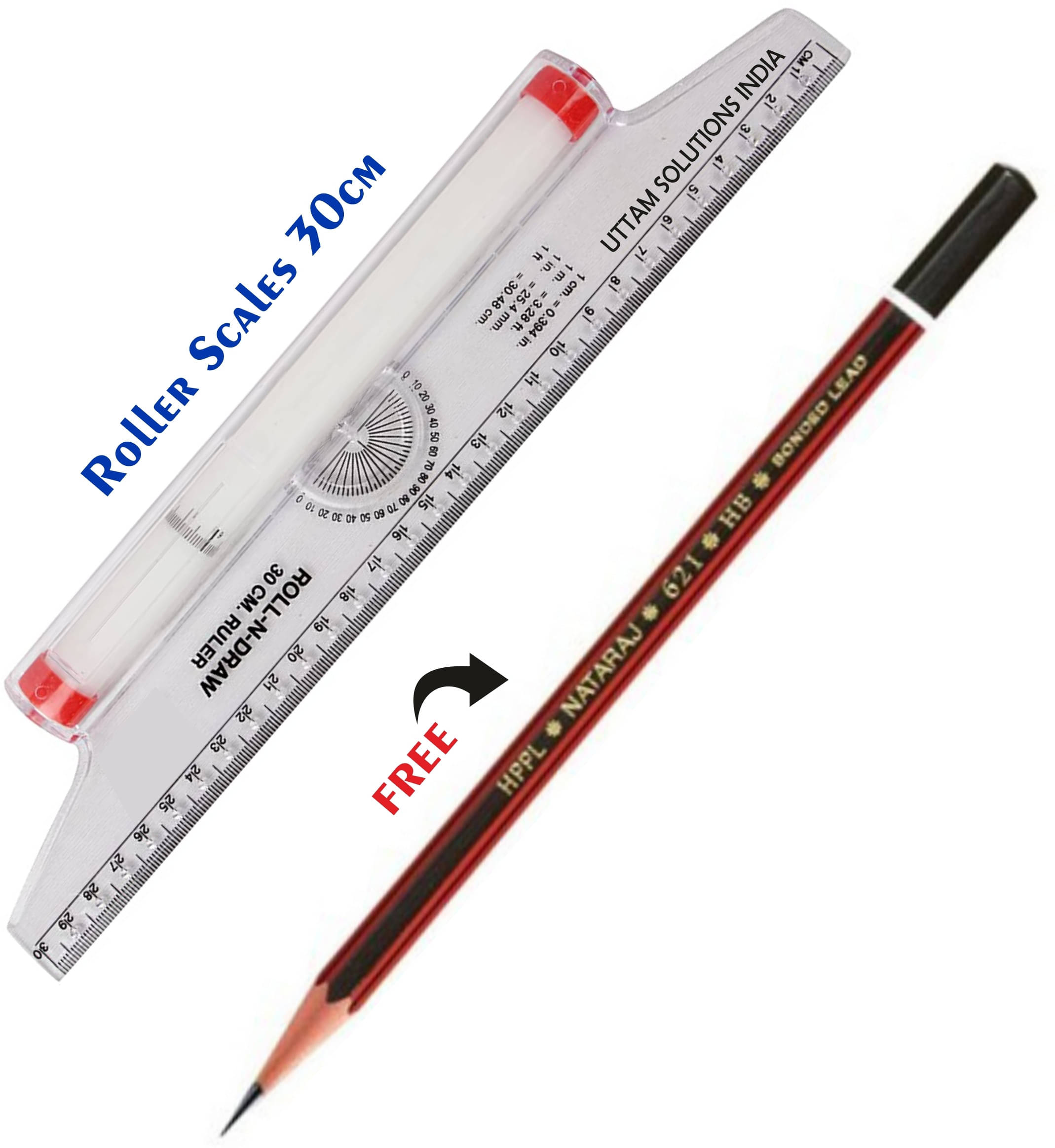     			Uttam Rolling RRoller Scales,Ruler 30 cm, with free storage box Ruler (Set of 1, White)