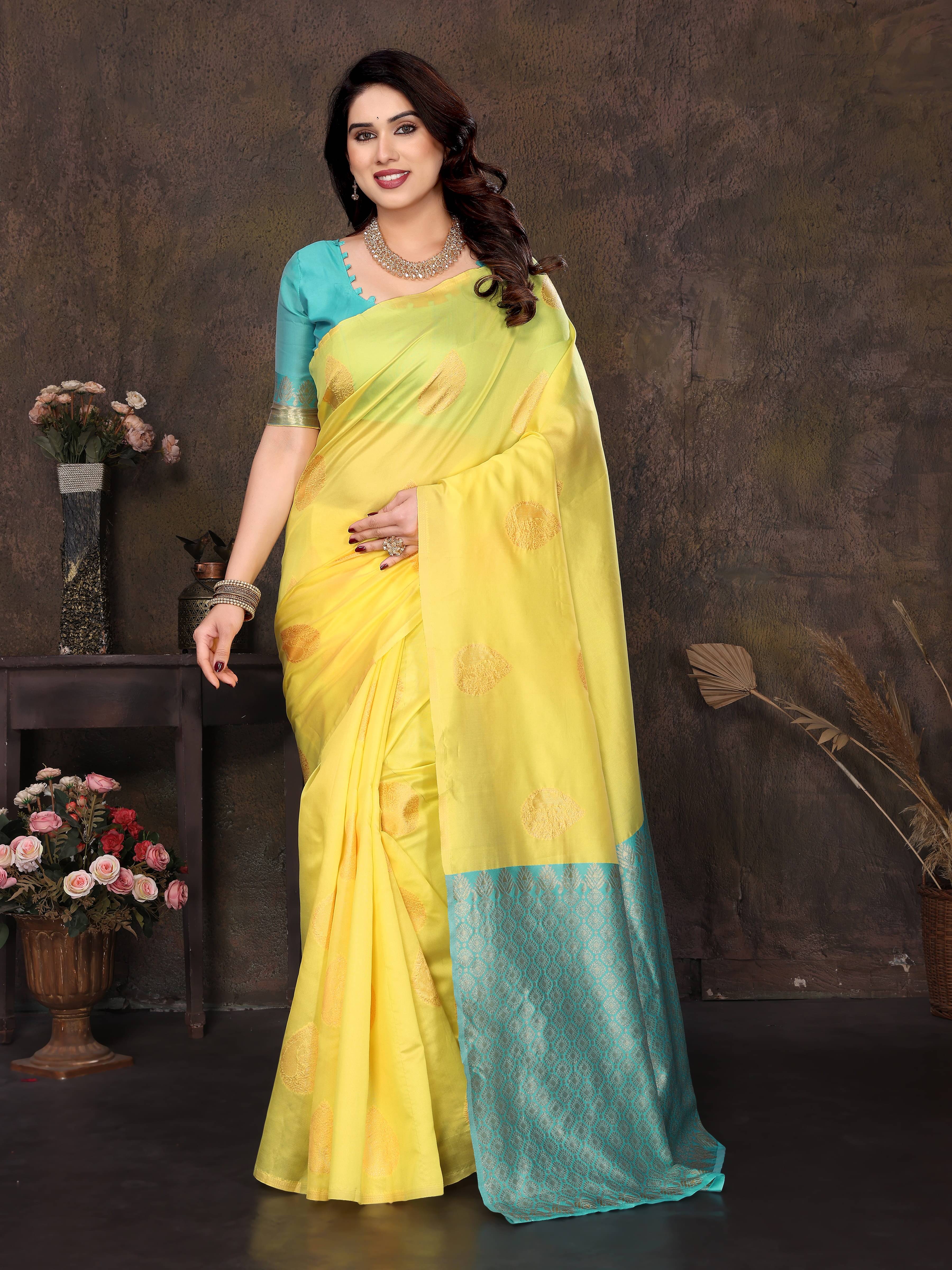 VEDANT VASTRAM Art Silk Woven Saree With Unstitched Blouse Piece ( Yellow ) VEDANT VASTRAM Art Silk Woven Saree With Unstitched Blouse Piece ( Yellow )