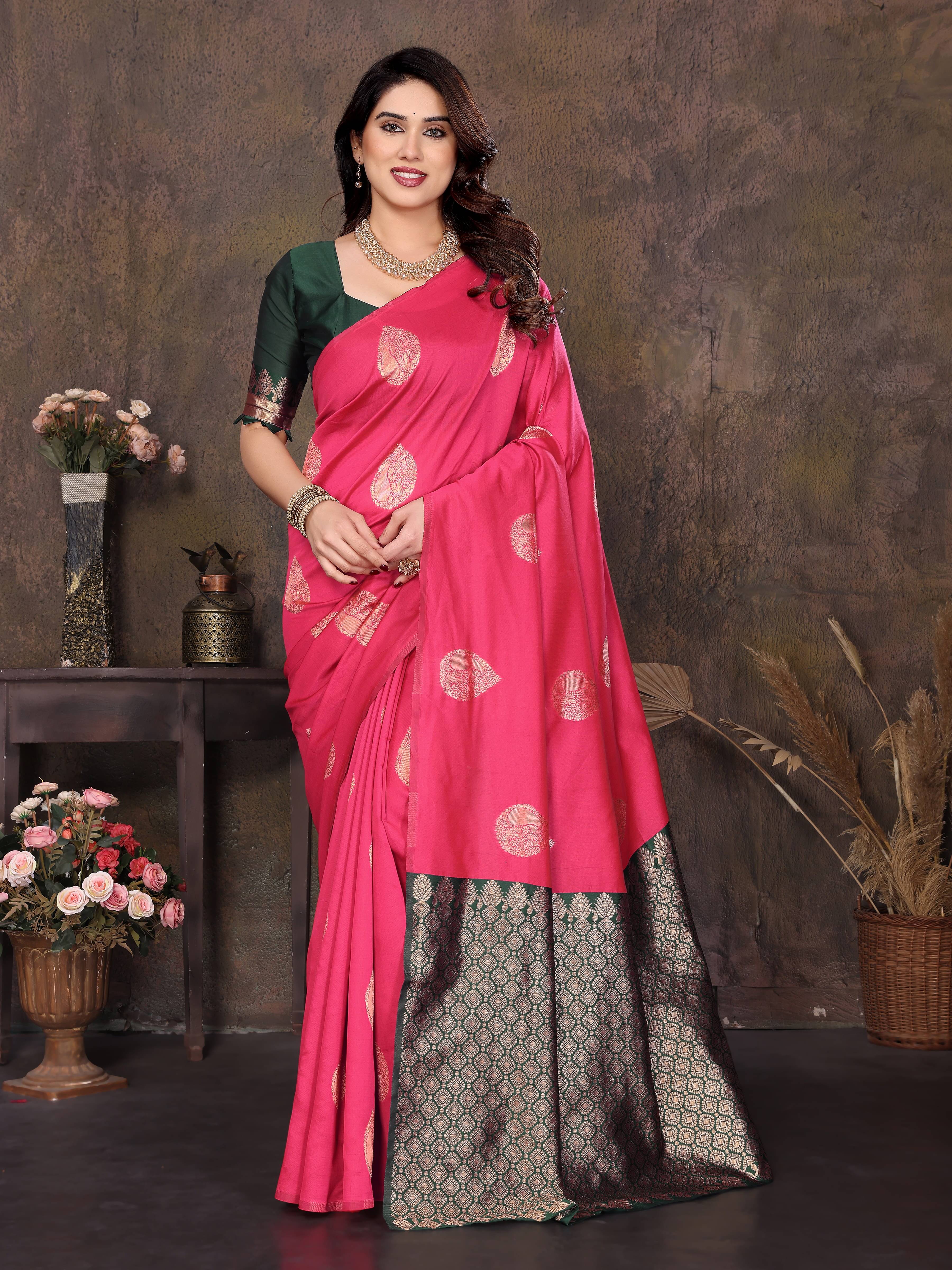 VEDANT VASTRAM Art Silk Woven Saree With Unstitched Blouse Piece ( Pink )     			VEDANT VASTRAM Art Silk Woven Saree With Unstitched Blouse Piece ( Pink )