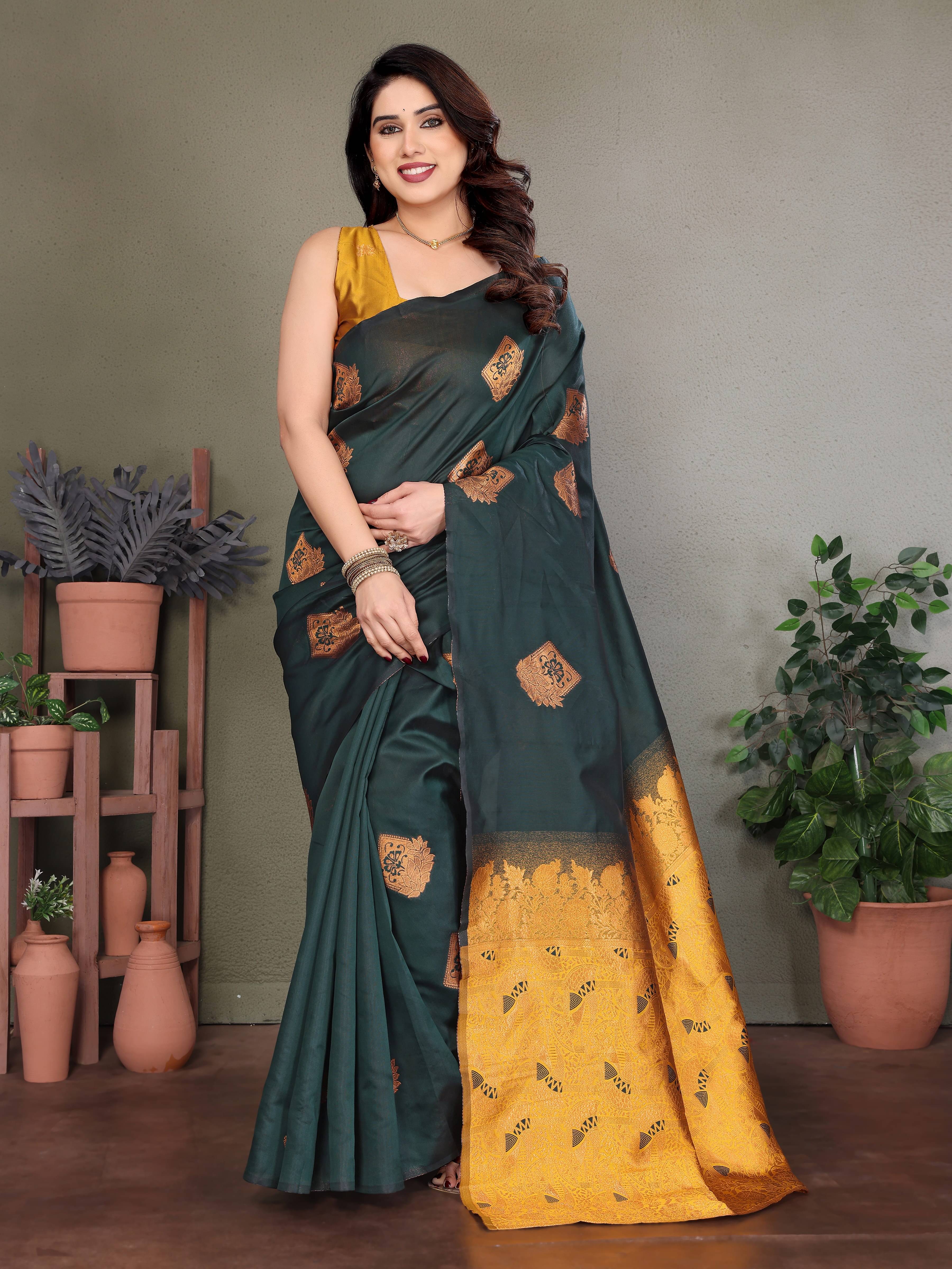     			VEDANT VASTRAM Art Silk Woven Saree With Unstitched Blouse Piece ( Green )