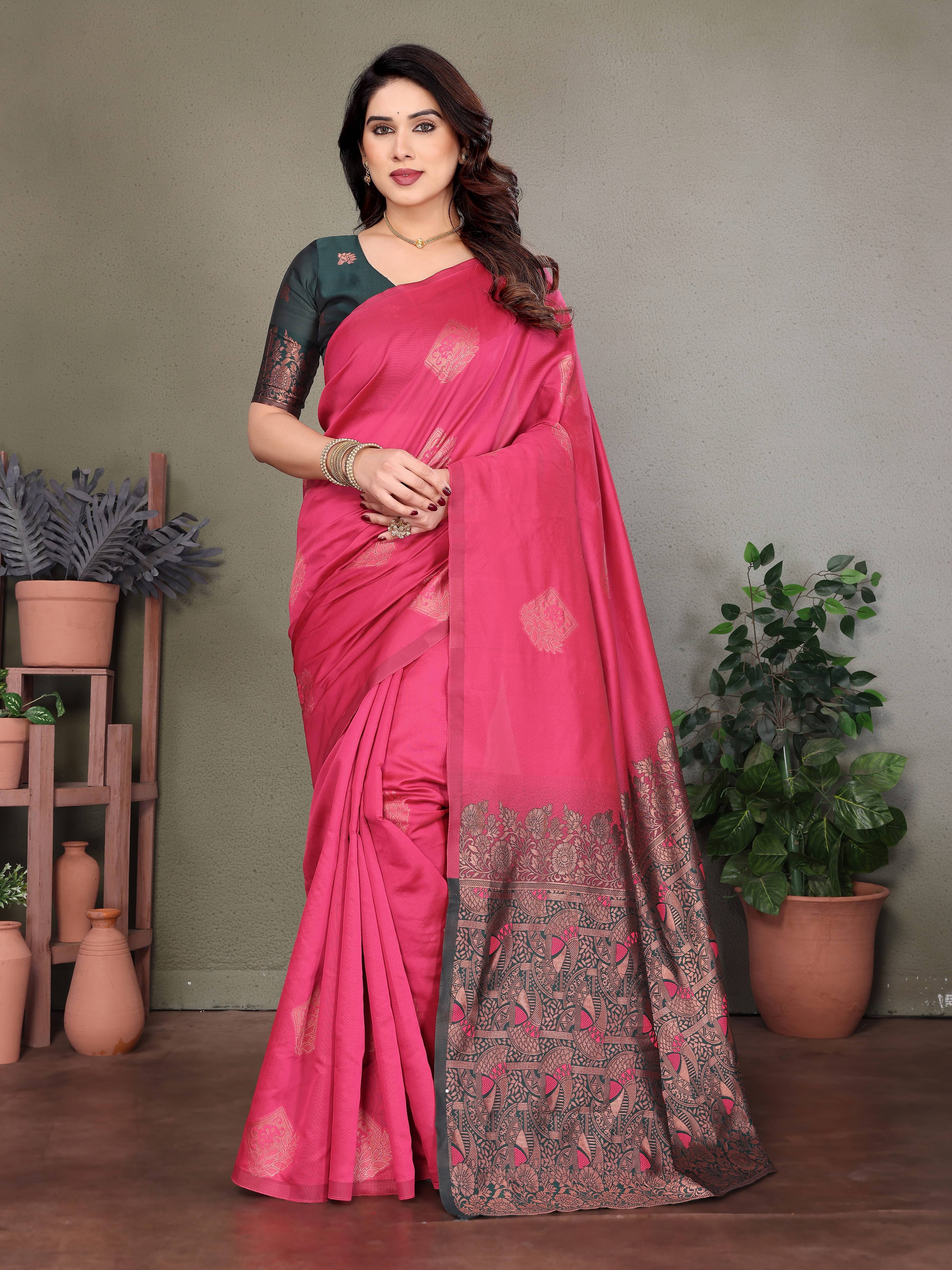     			VEDANT VASTRAM Art Silk Woven Saree With Unstitched Blouse Piece ( Pink )