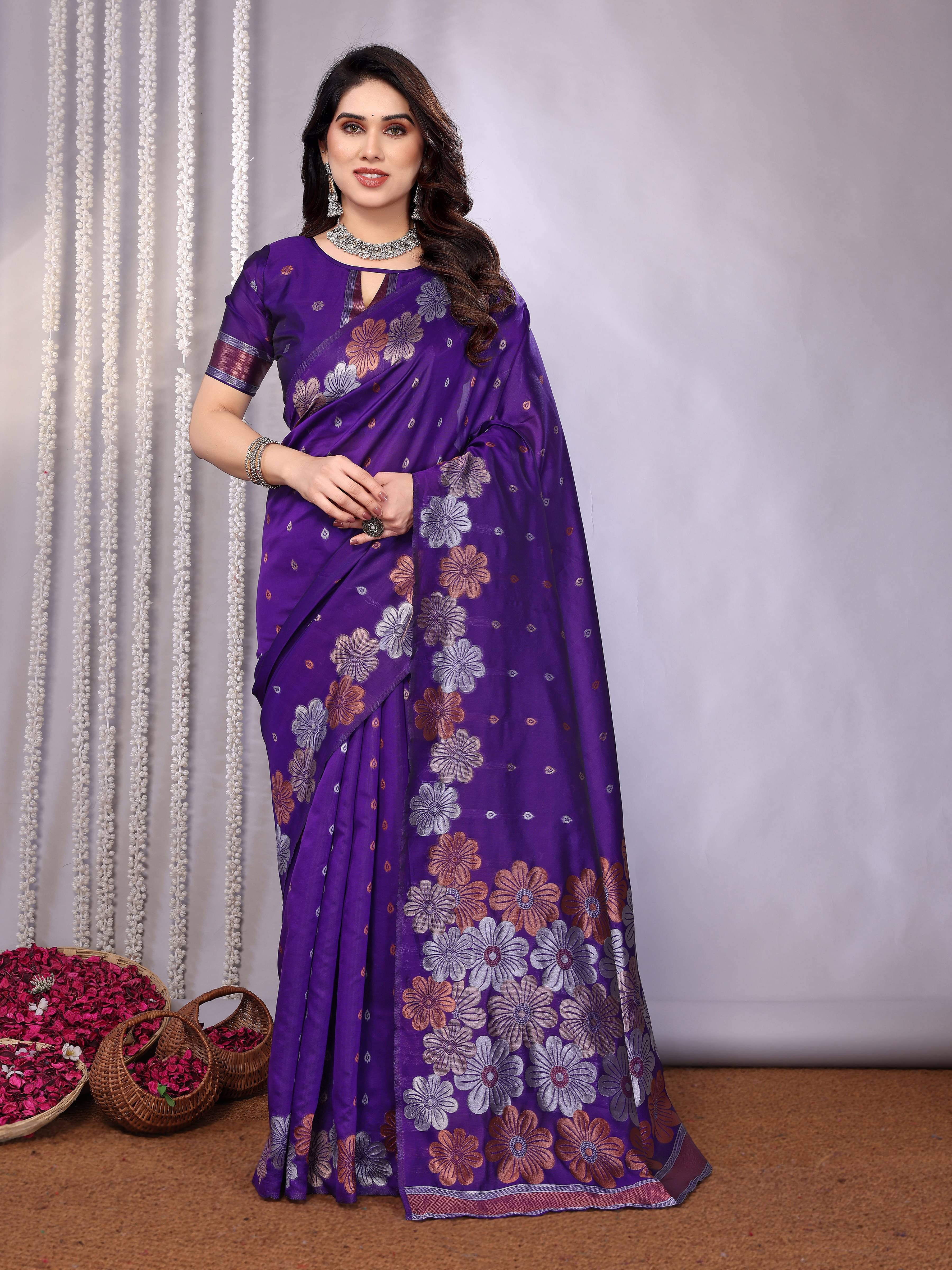     			VEDANT VASTRAM Art Silk Woven Saree With Unstitched Blouse Piece ( Purple )